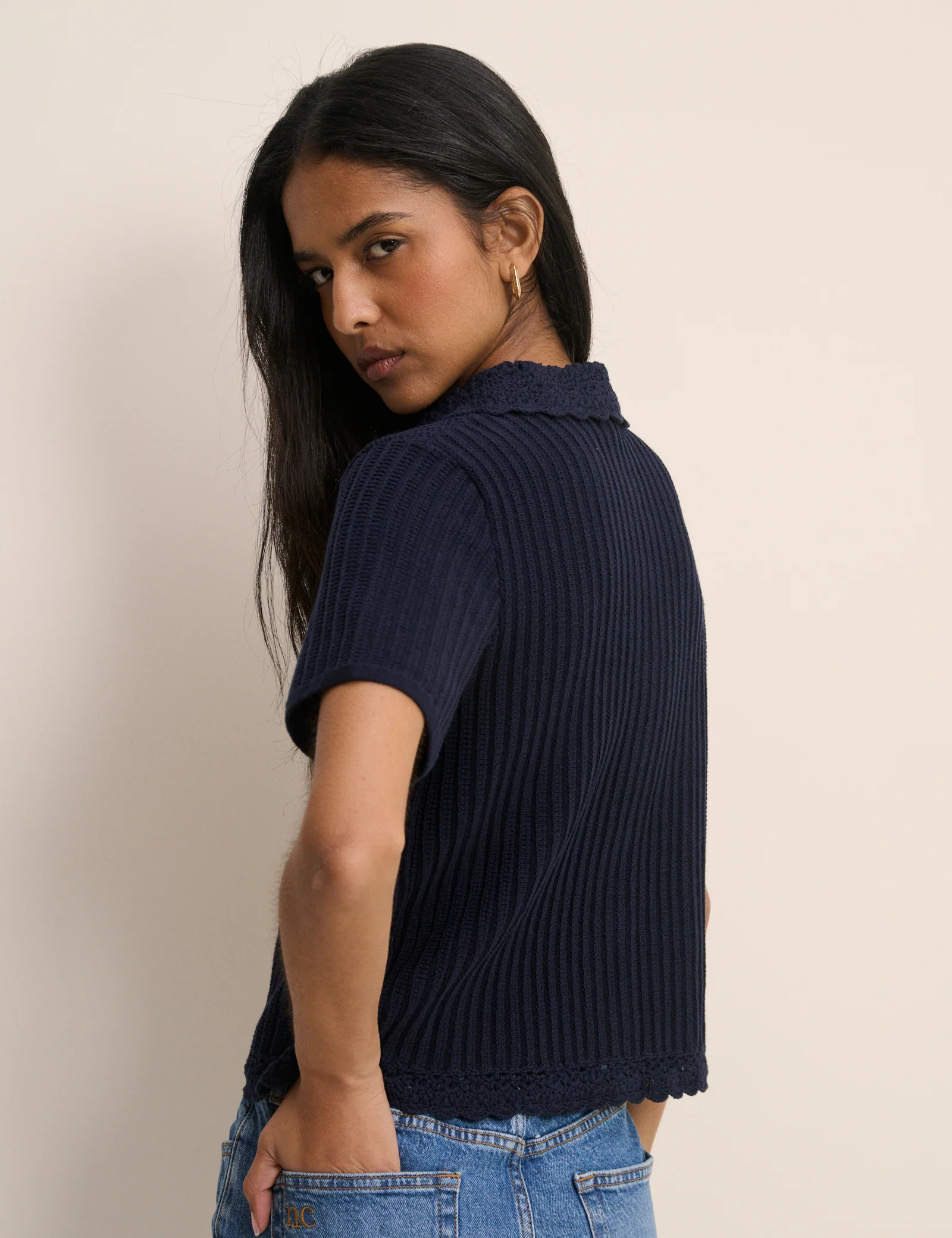 Black Crochet Short Sleeve Cardigan - Image 5