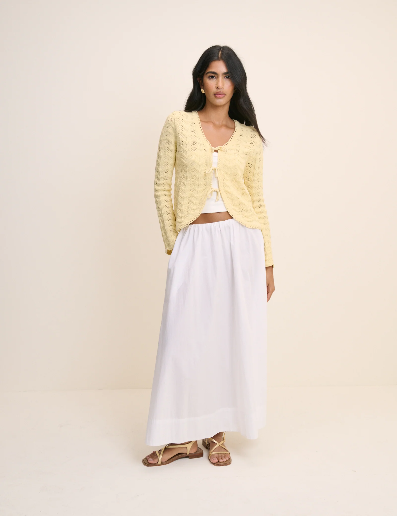 Butter Yellow Pointelle Knit Cardigan - Image 3