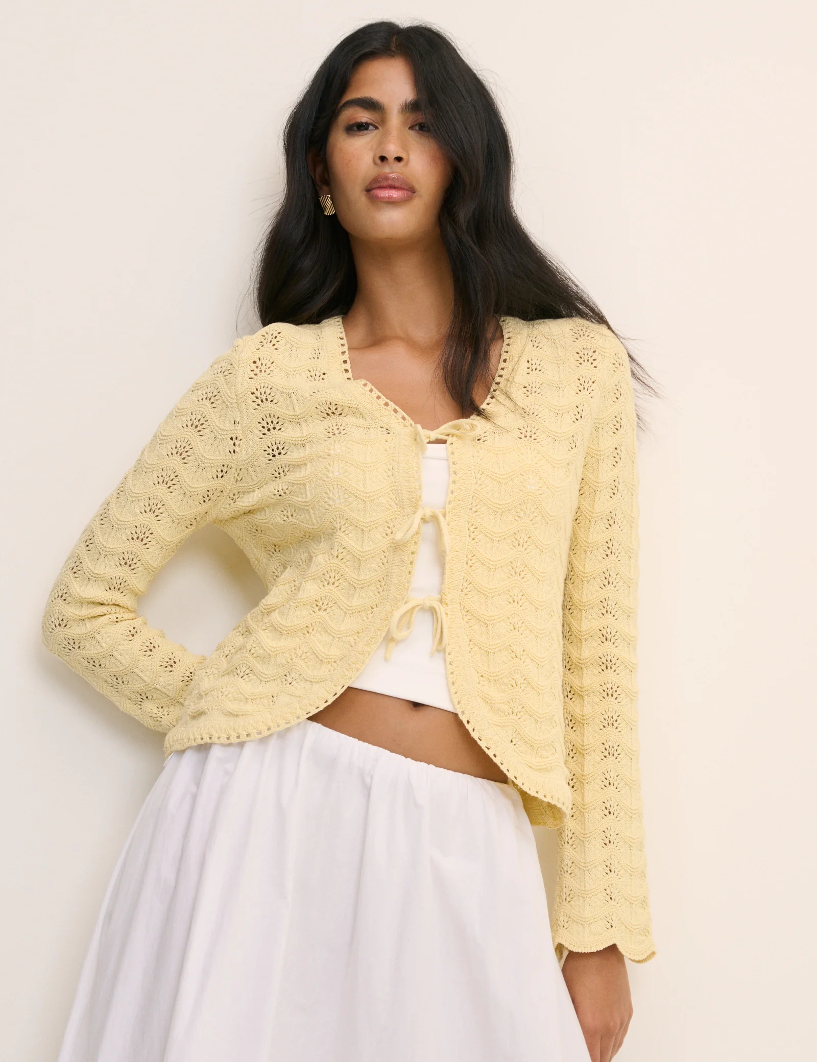 Butter Yellow Pointelle Knit Cardigan - Image 4