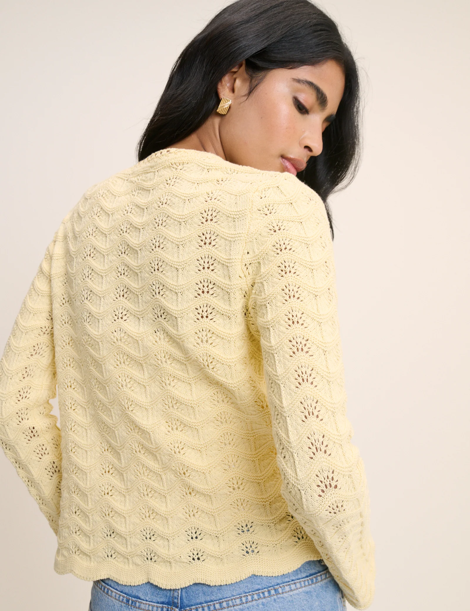 Butter Yellow Pointelle Knit Cardigan - Image 5