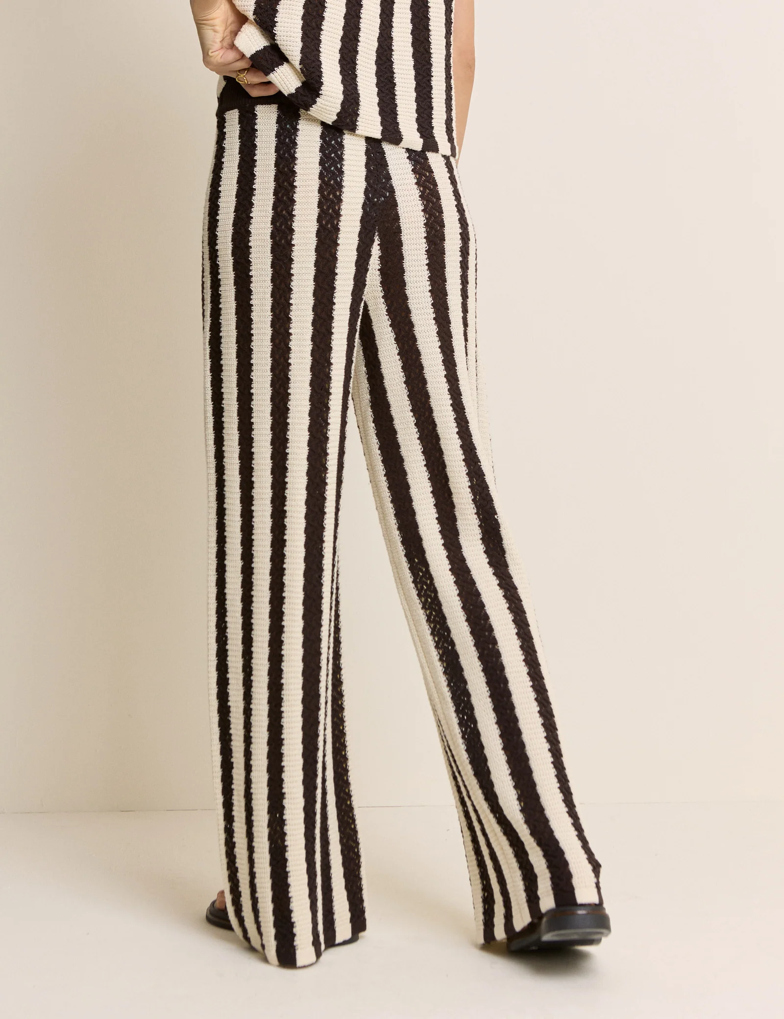 Brown And Cream Crochet Striped Trousers - Image 5