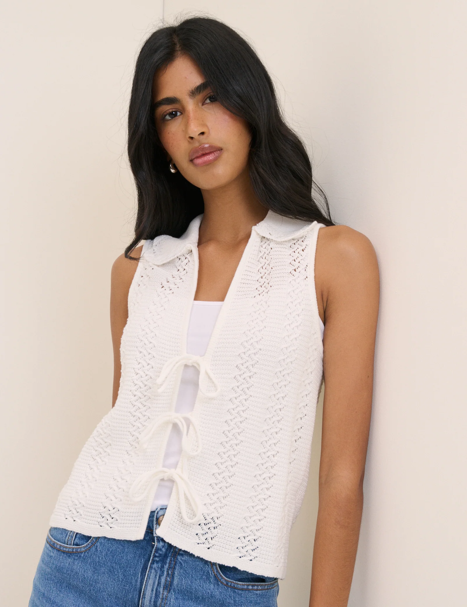White Crochet Tie Front Top - Image 3