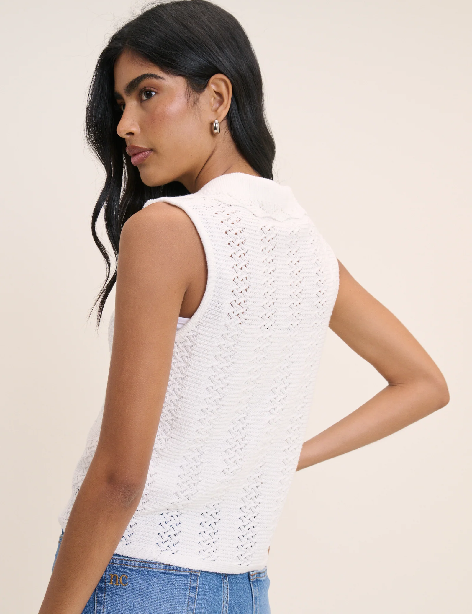 White Crochet Tie Front Top - Image 5