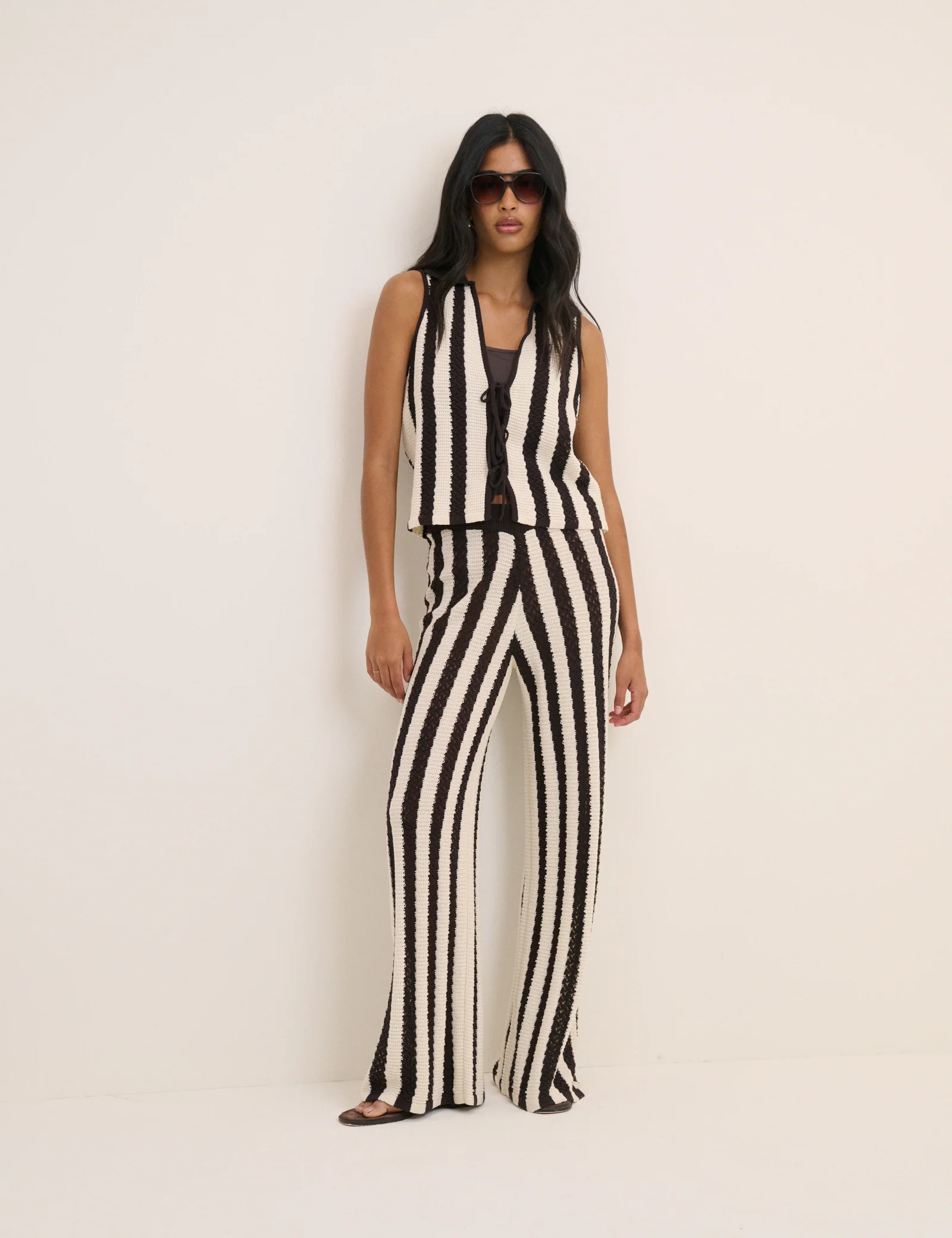 Brown And Cream Crochet Striped Trousers