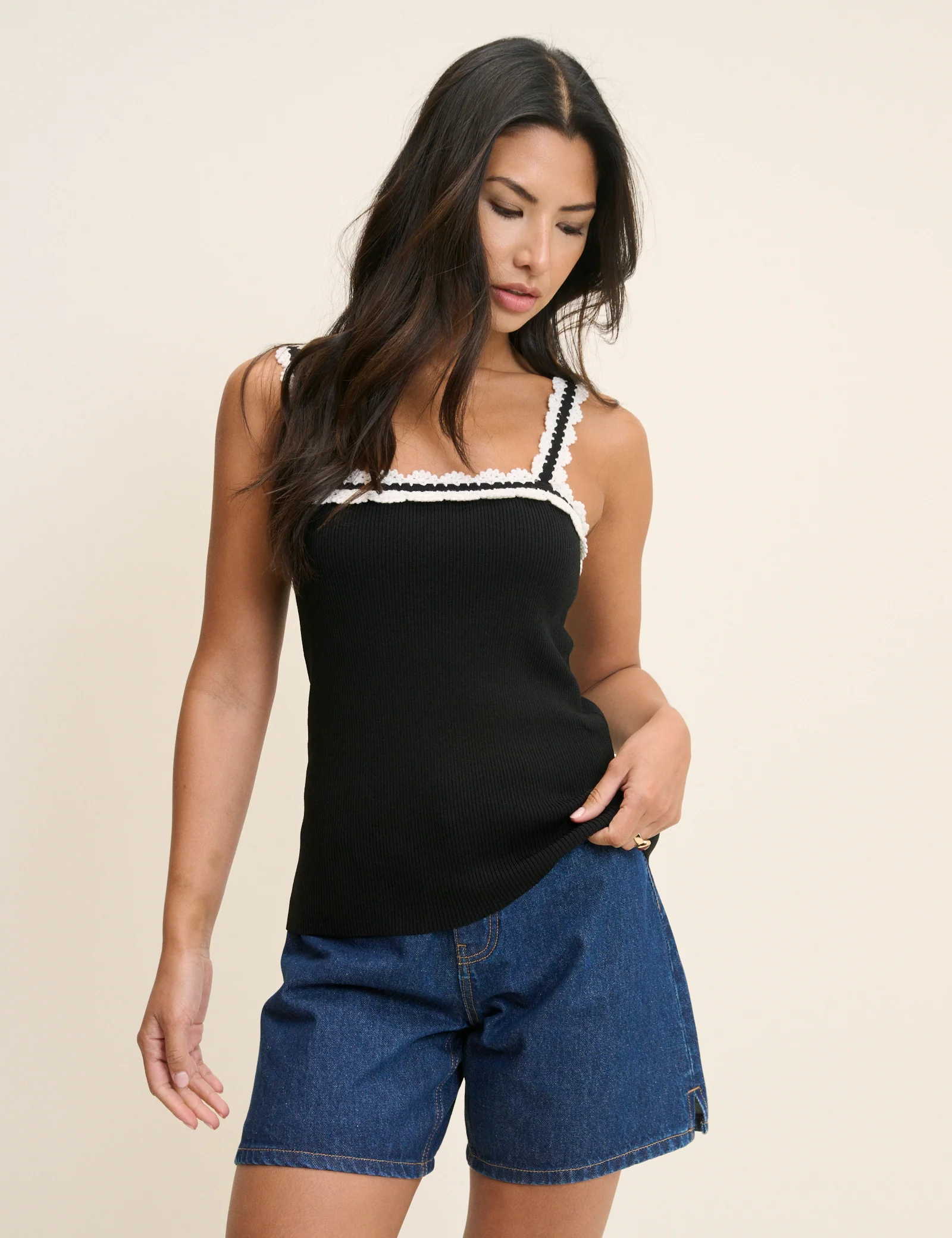 Black Crochet Trim Cami Top - Image 4