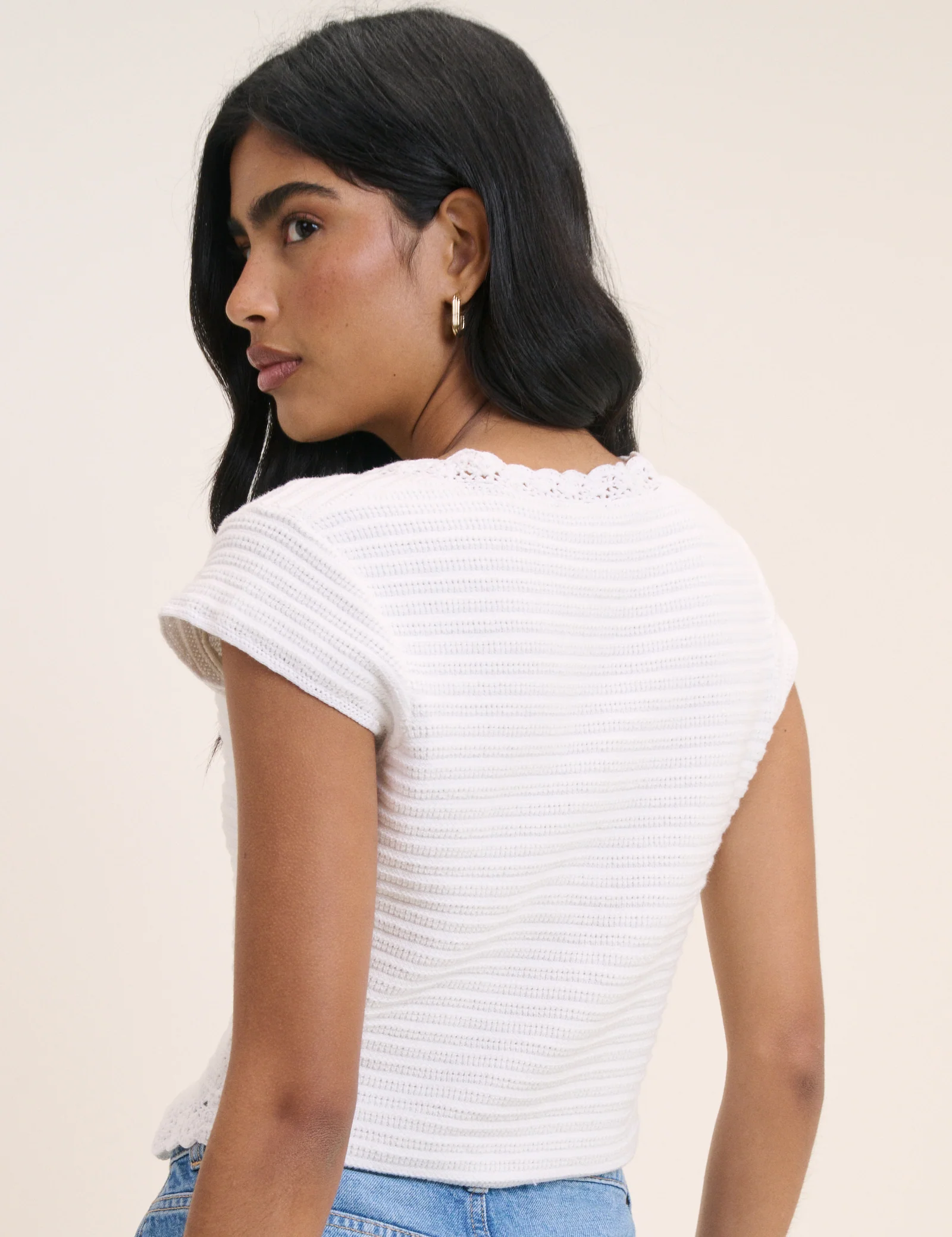 White Crochet Trim Top - Image 4