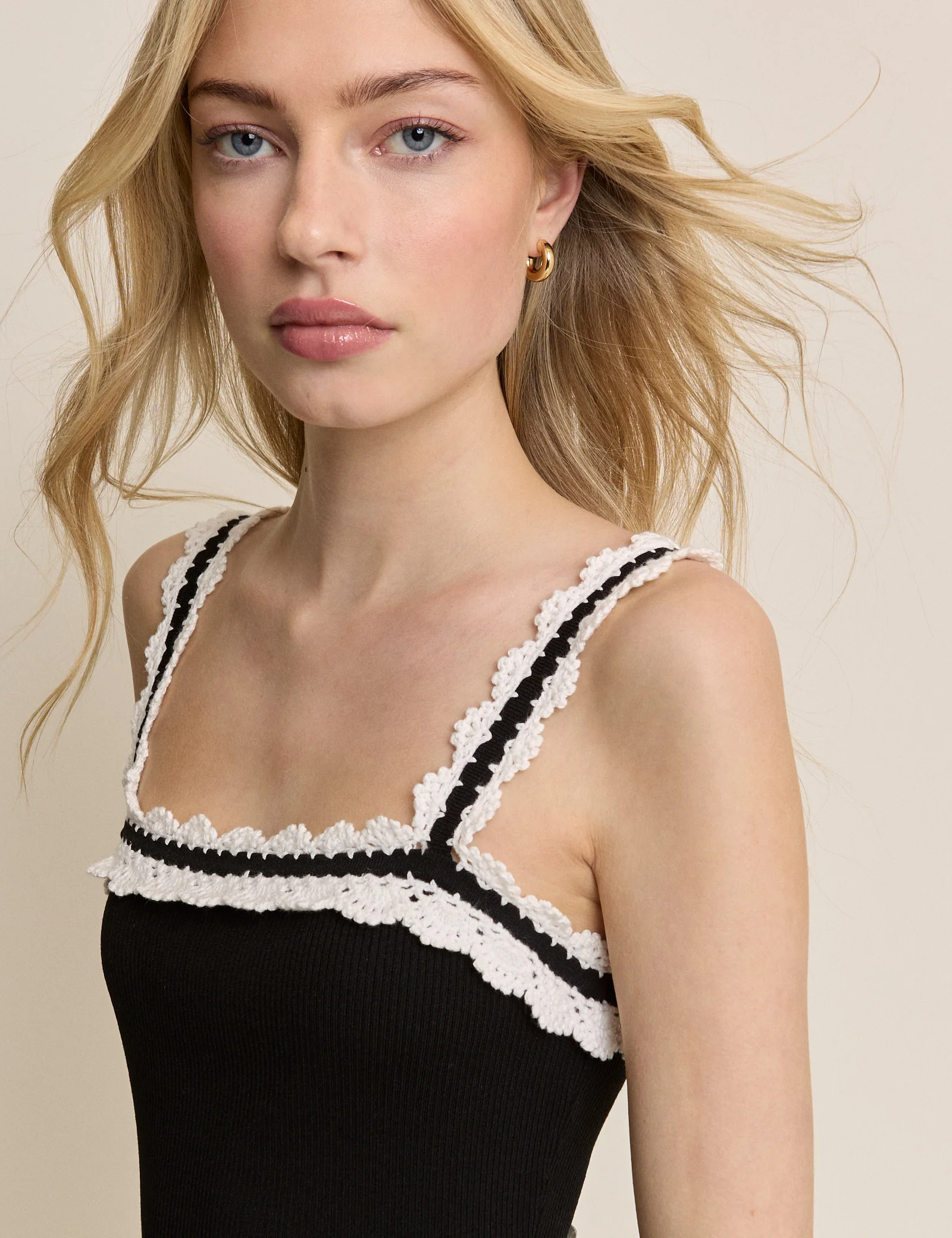 Black Crochet Trim Midi Dress - Image 2