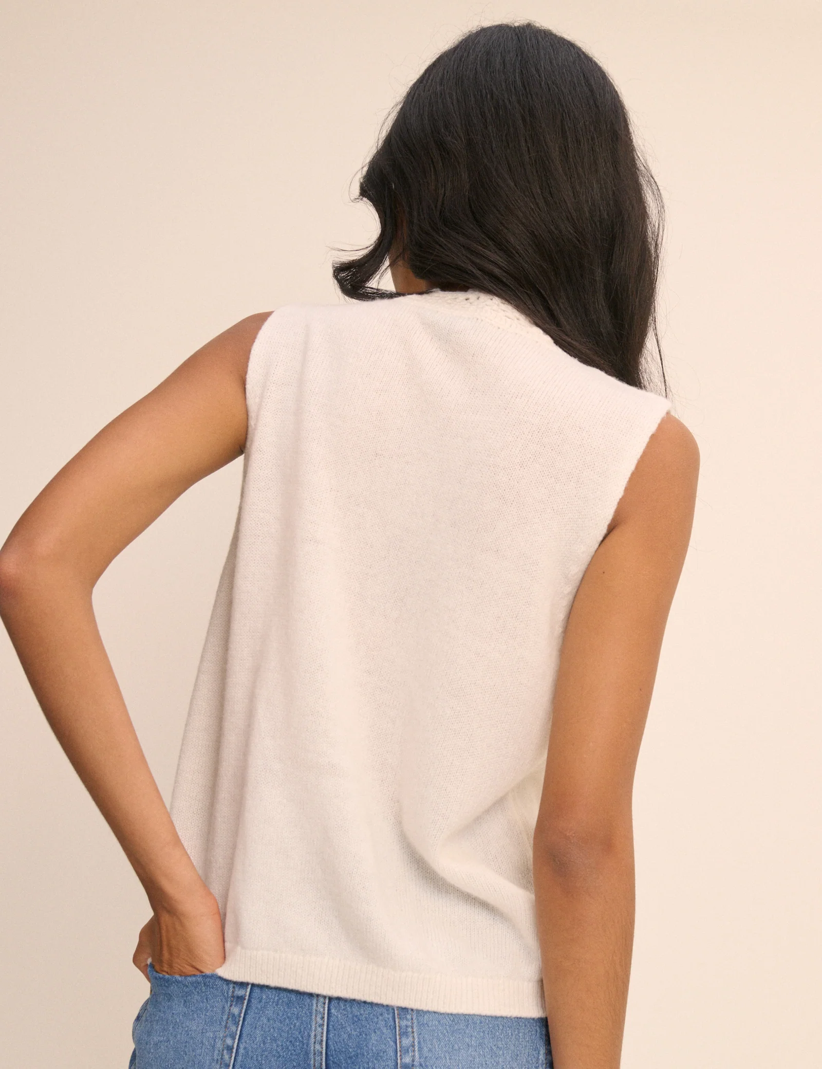Cream Wool-Blend Crochet Trim Vest - Image 5