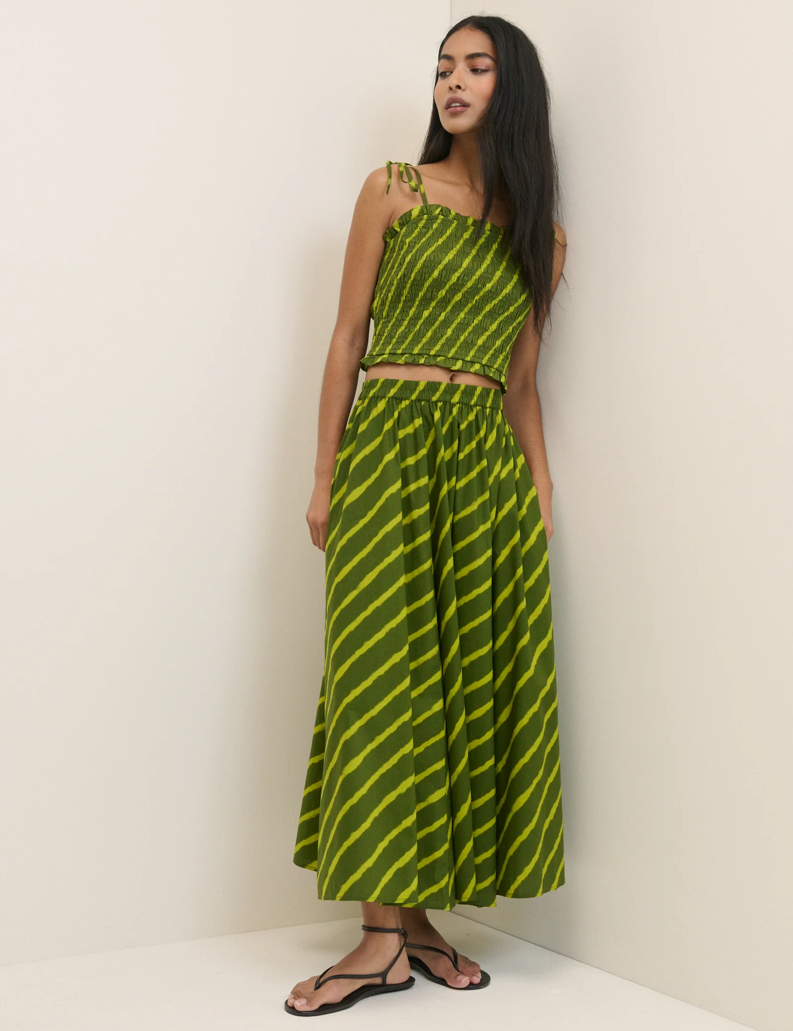 Green Striped Crystal Maxi Skirt - Image 3