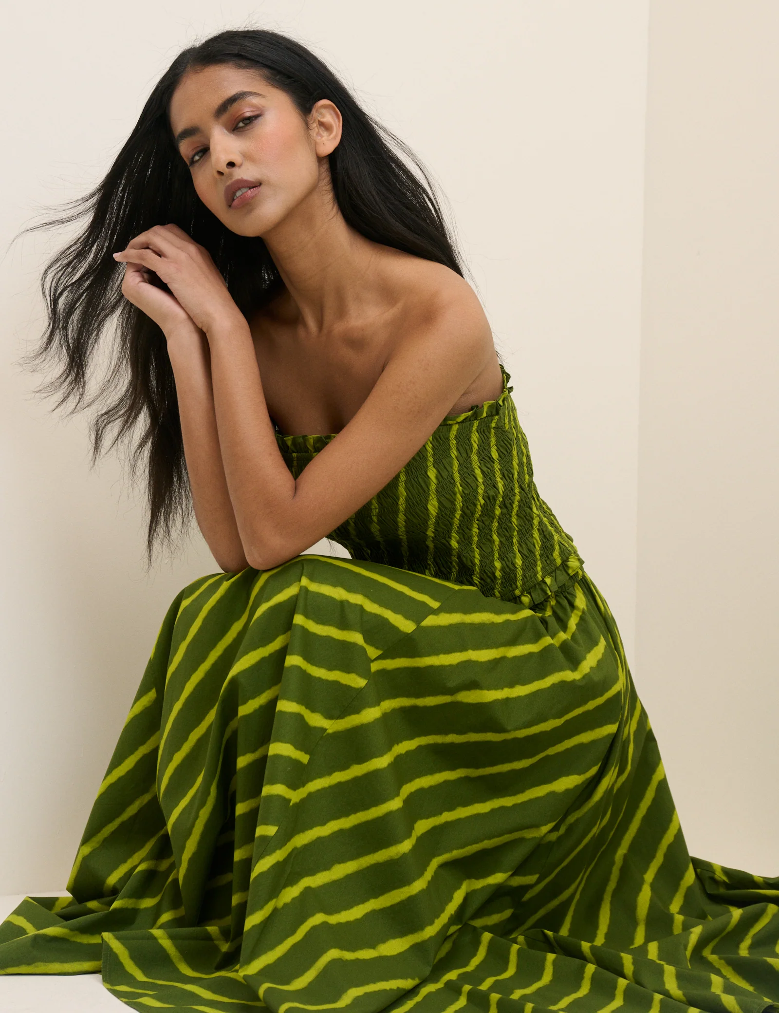 Green Striped Crystal Maxi Skirt - Image 4