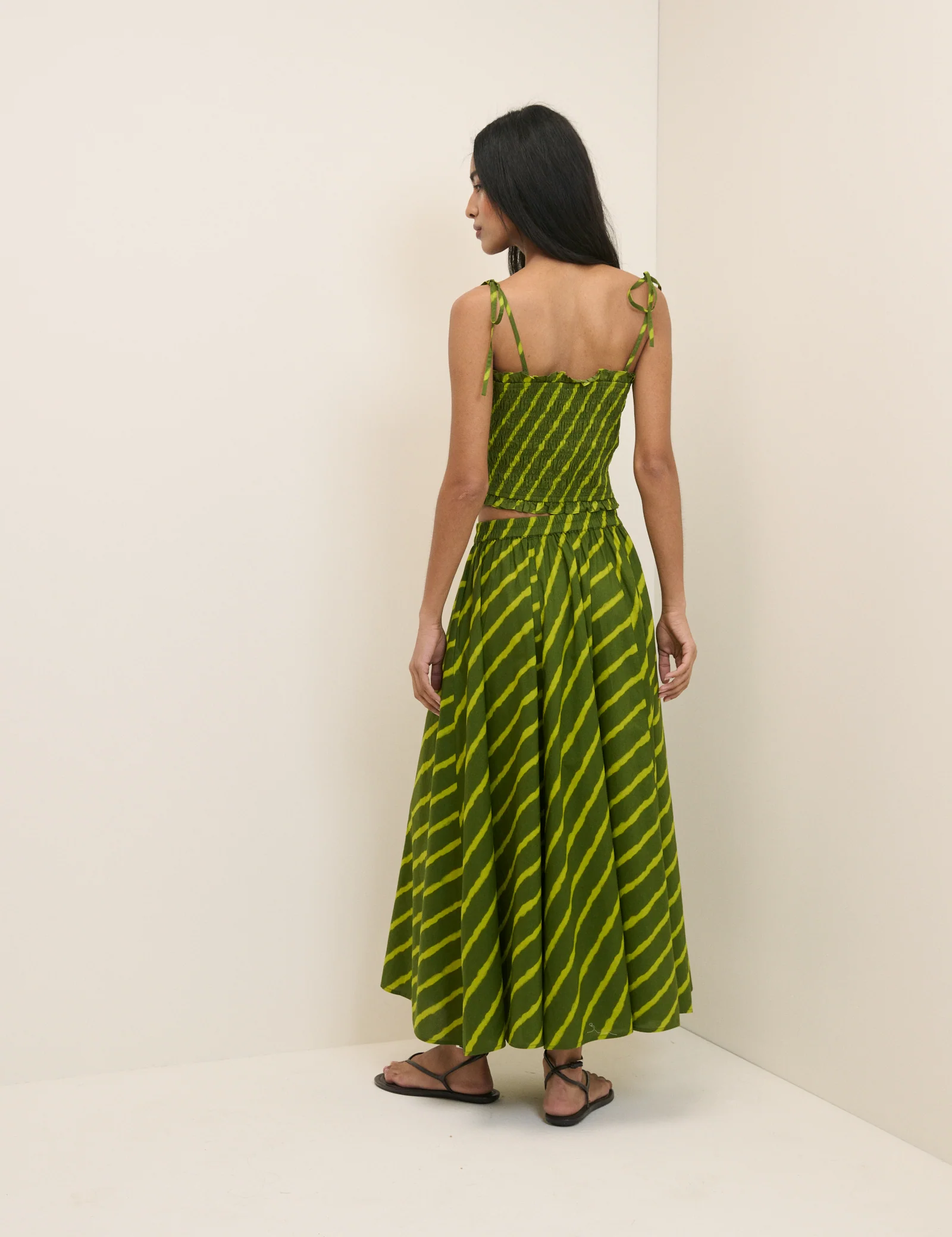 Green Striped Crystal Maxi Skirt - Image 5