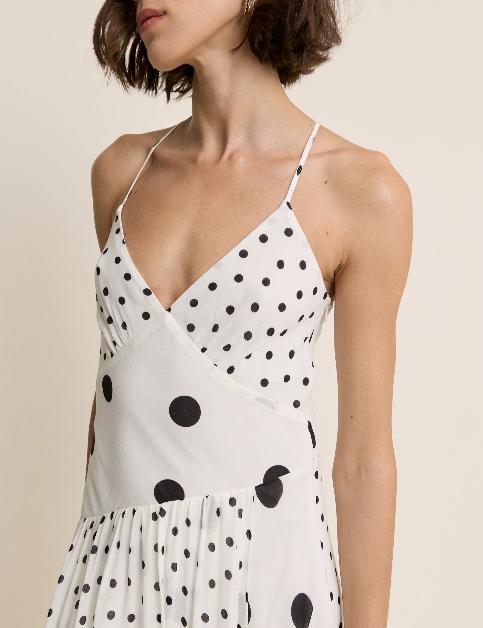 White Polka Dot Asymmetrical Dani Midi Dress - Image 4