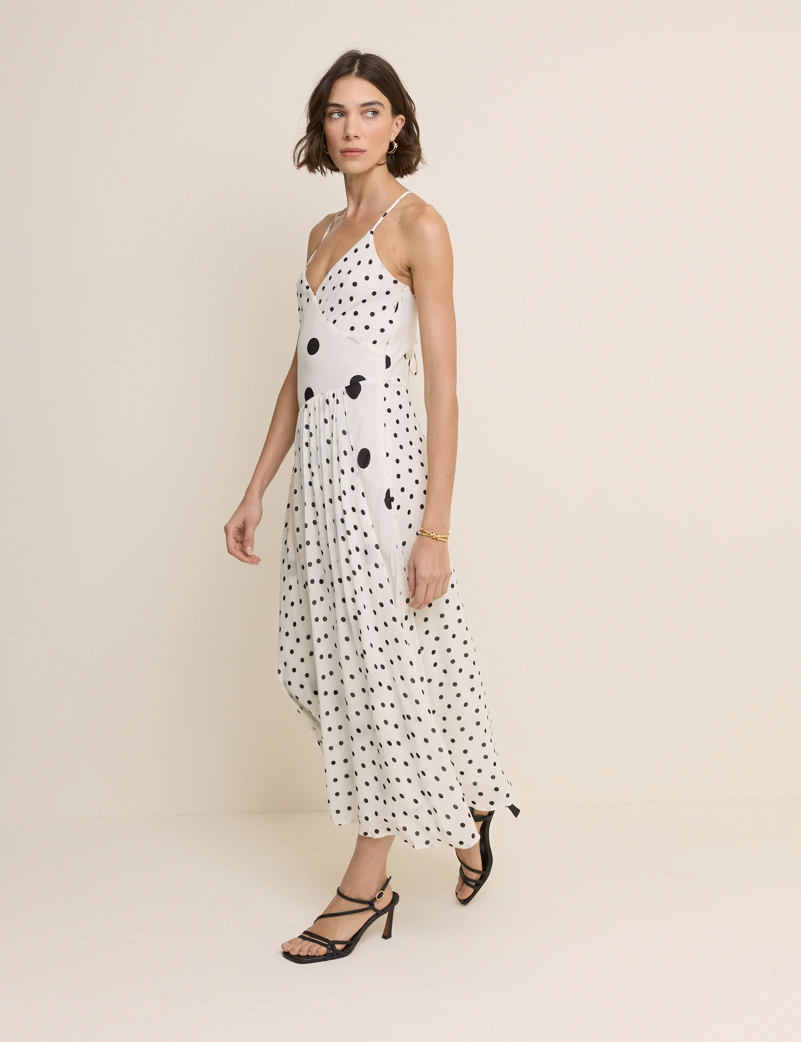 White Polka Dot Asymmetrical Dani Midi Dress - Image 5
