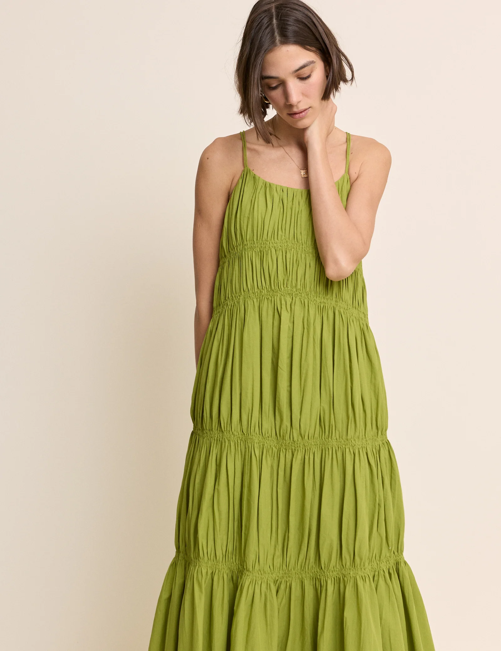 Green Ruched Tiered Daphne Maxi Dress - Image 2