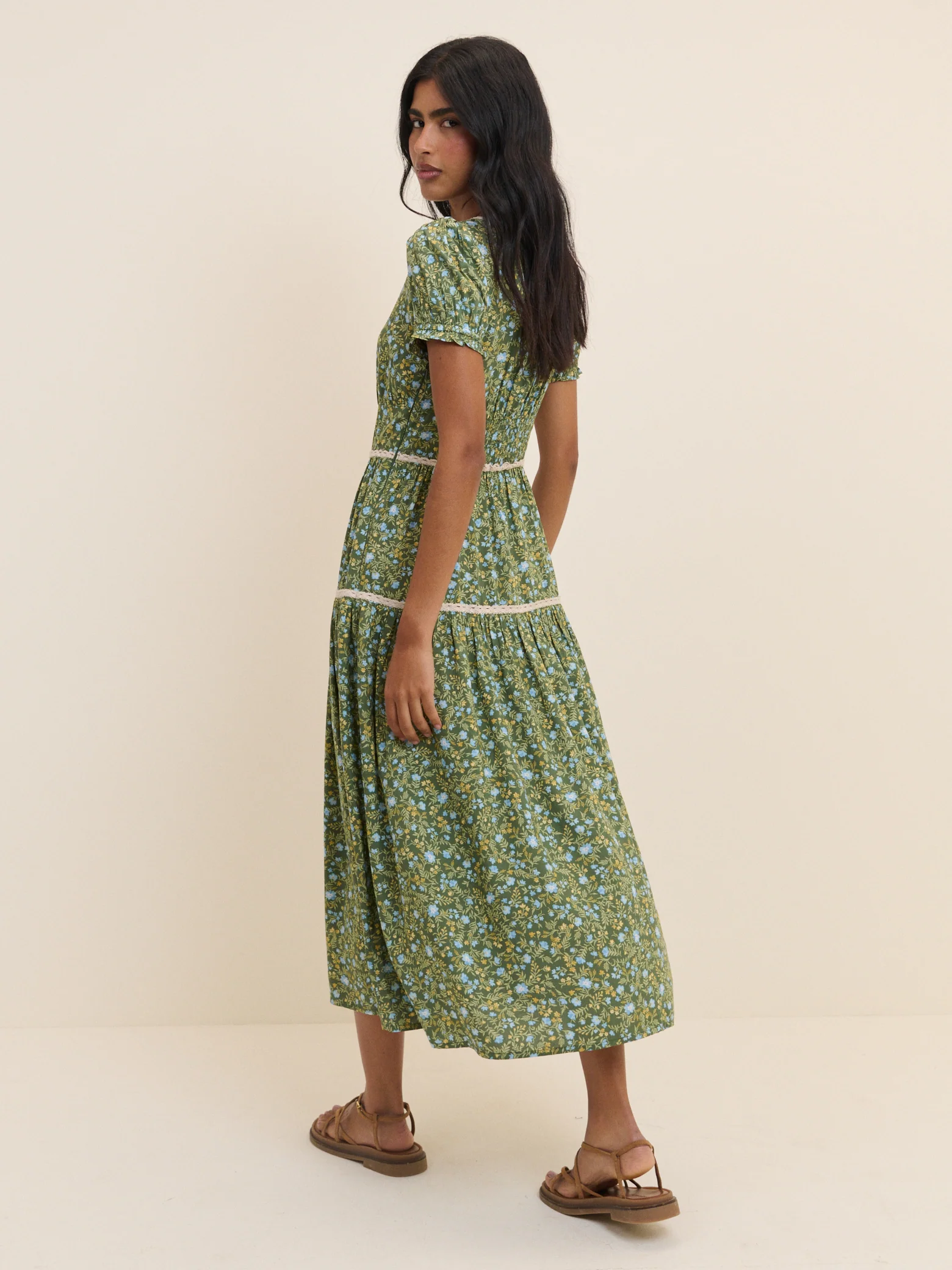 Green Ditsy Floral Tiered Dara Midi Dress - Image 5