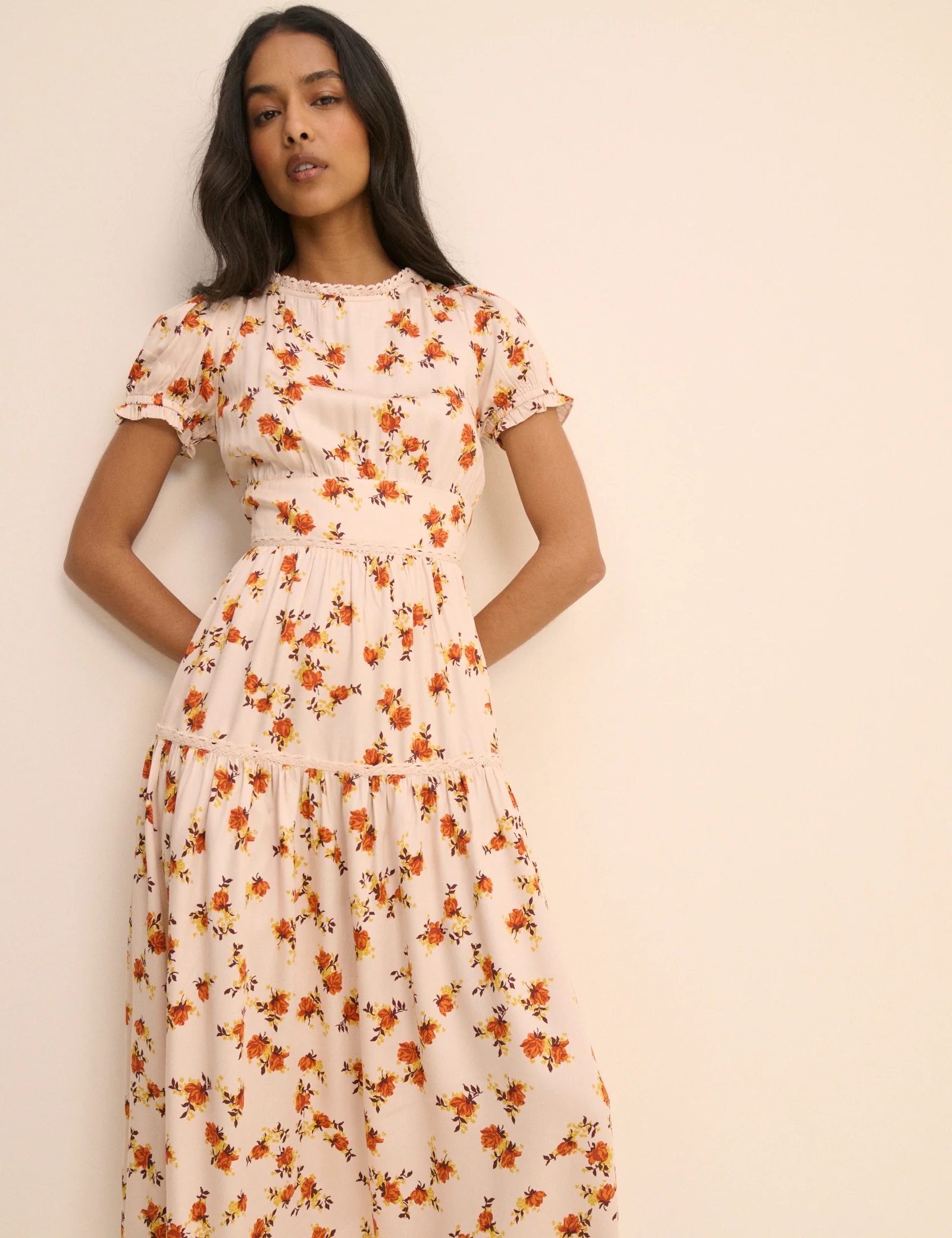 Cream Ditsy Floral Tiered Dara Midi Dress - Image 2