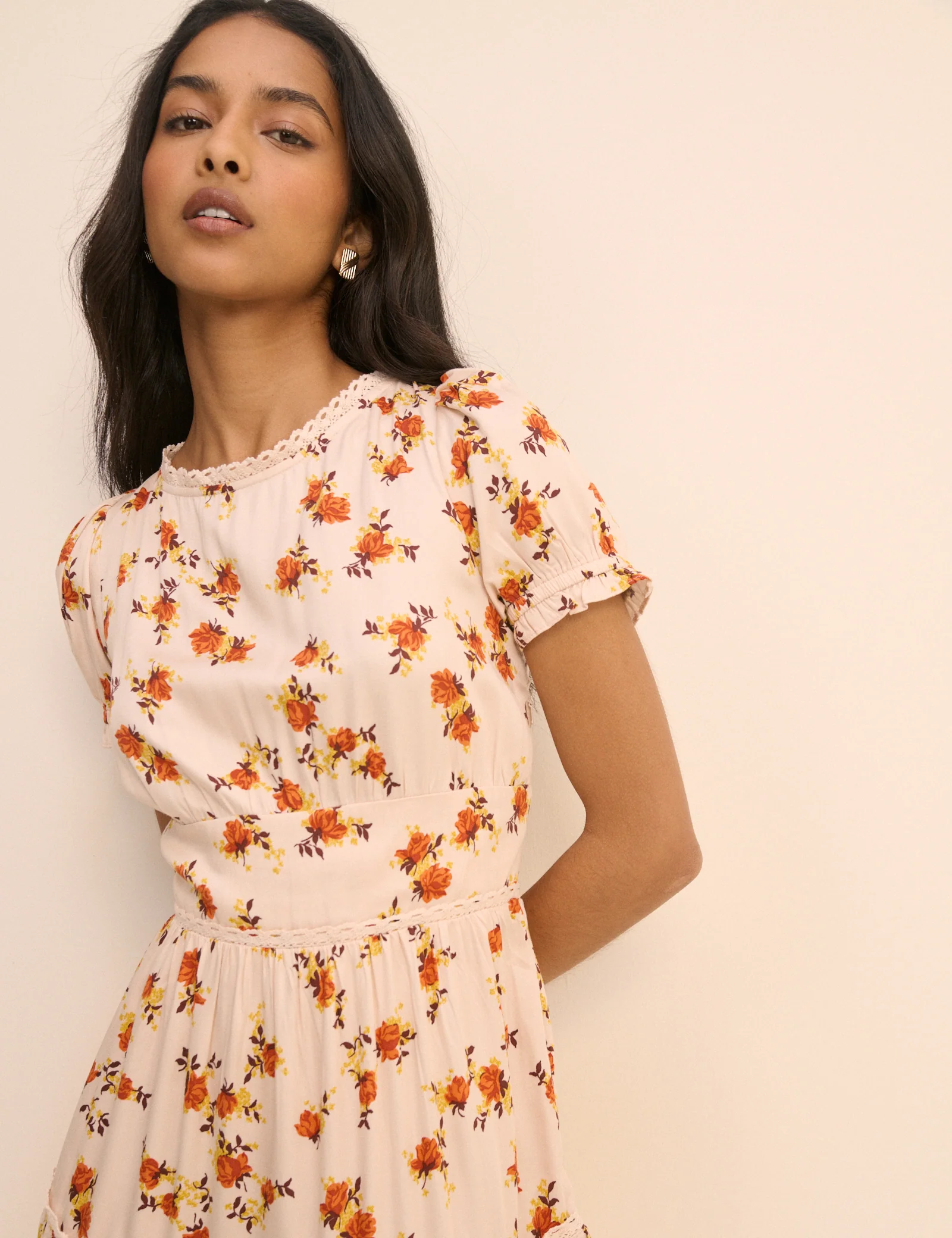 Cream Ditsy Floral Tiered Dara Midi Dress - Image 3