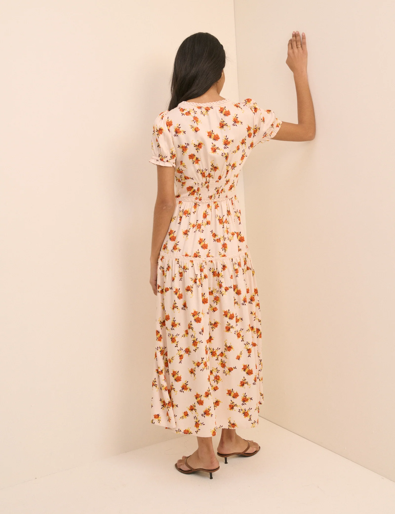 Cream Ditsy Floral Tiered Dara Midi Dress - Image 5