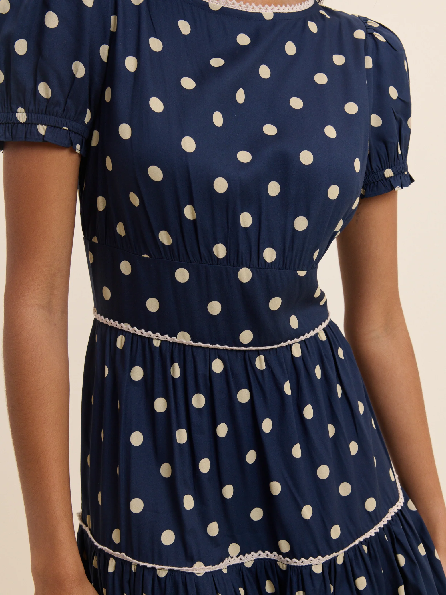Navy Polka Dot Tiered Dara Midi Dress - Image 4