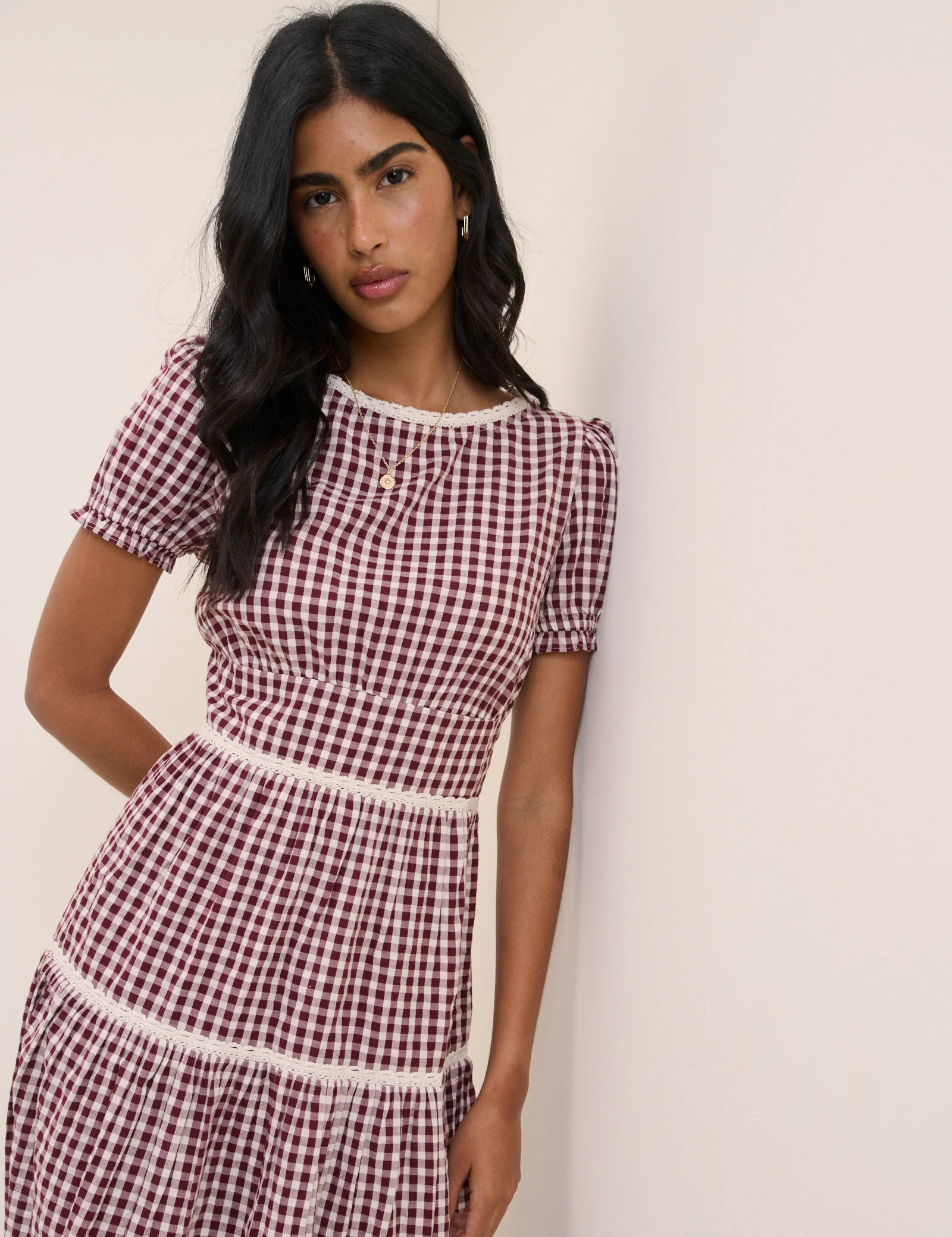 Burgundy Floral Lace Trim Dara Midi Dress - Image 2