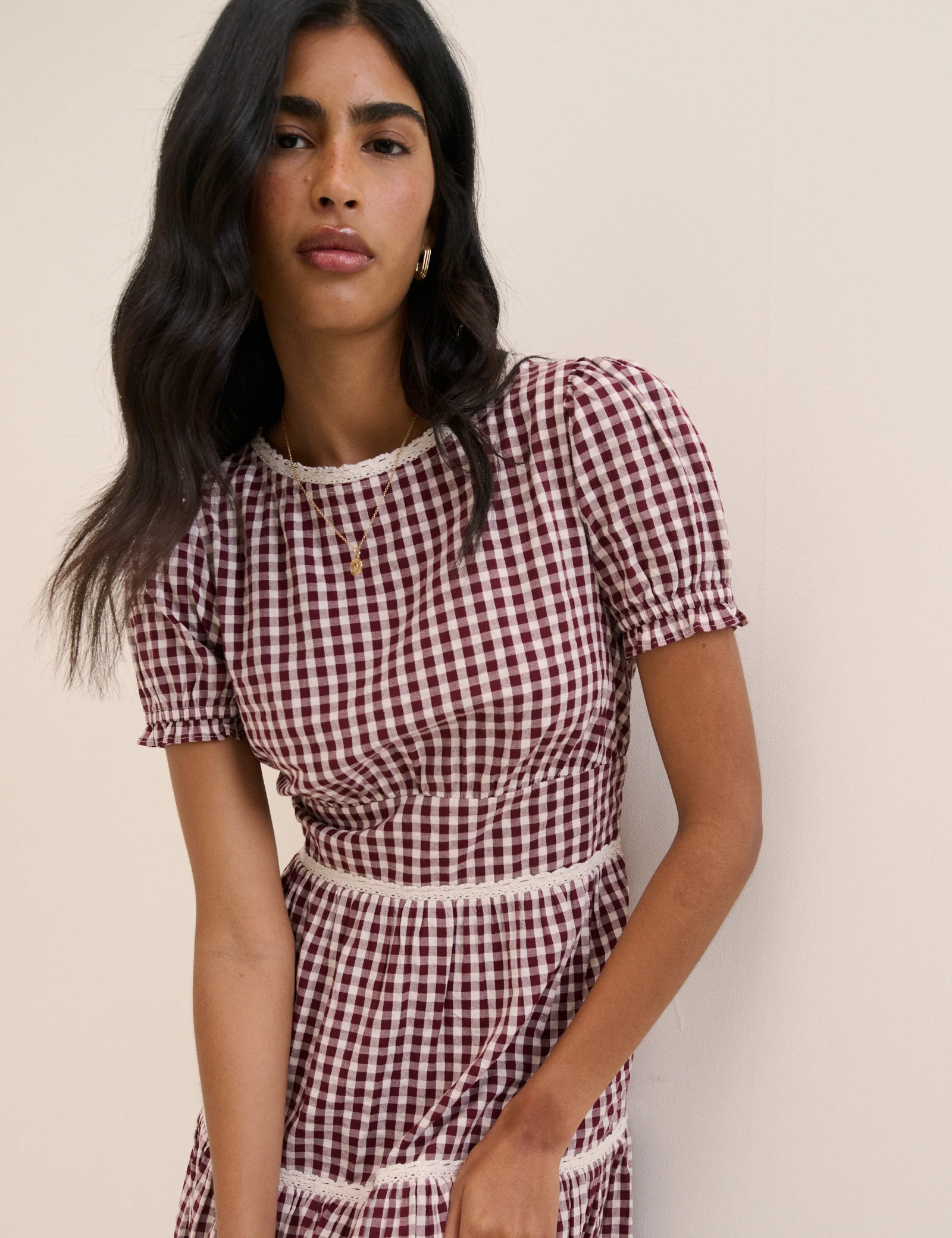 Burgundy Floral Lace Trim Dara Midi Dress - Image 3