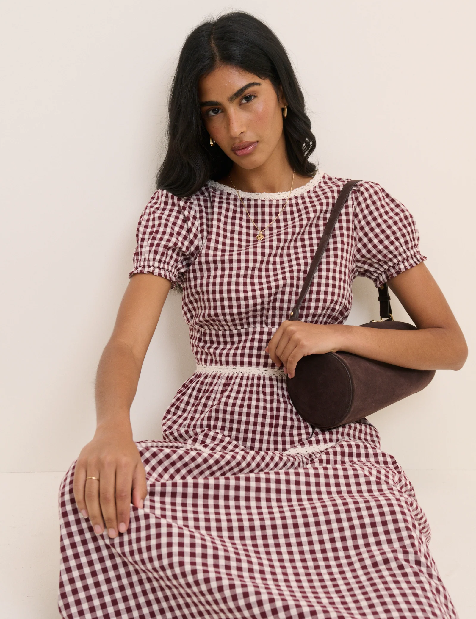 Burgundy Floral Lace Trim Dara Midi Dress - Image 4