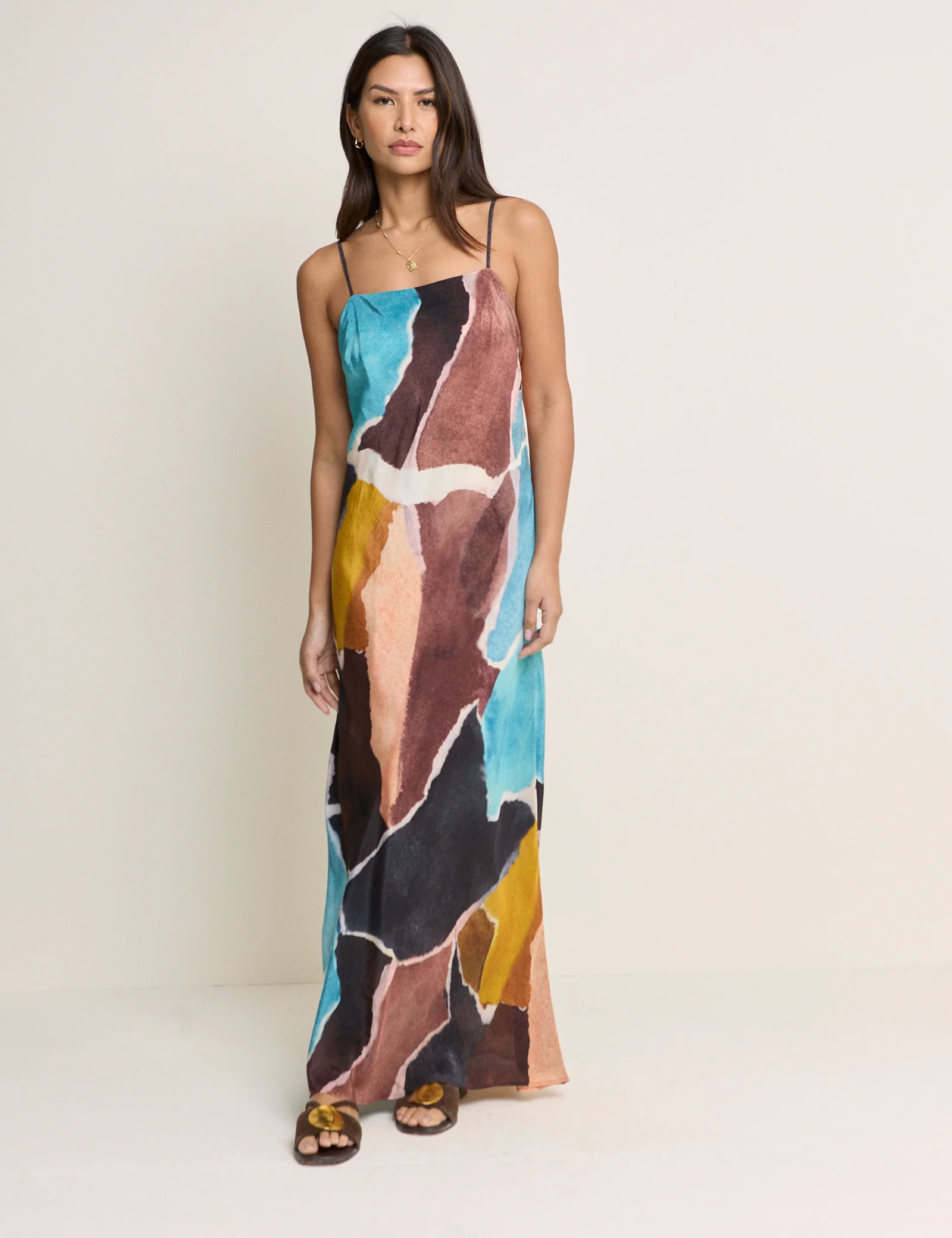 Brown Strappy Abstract Print Darcie Maxi Dress - Image 2
