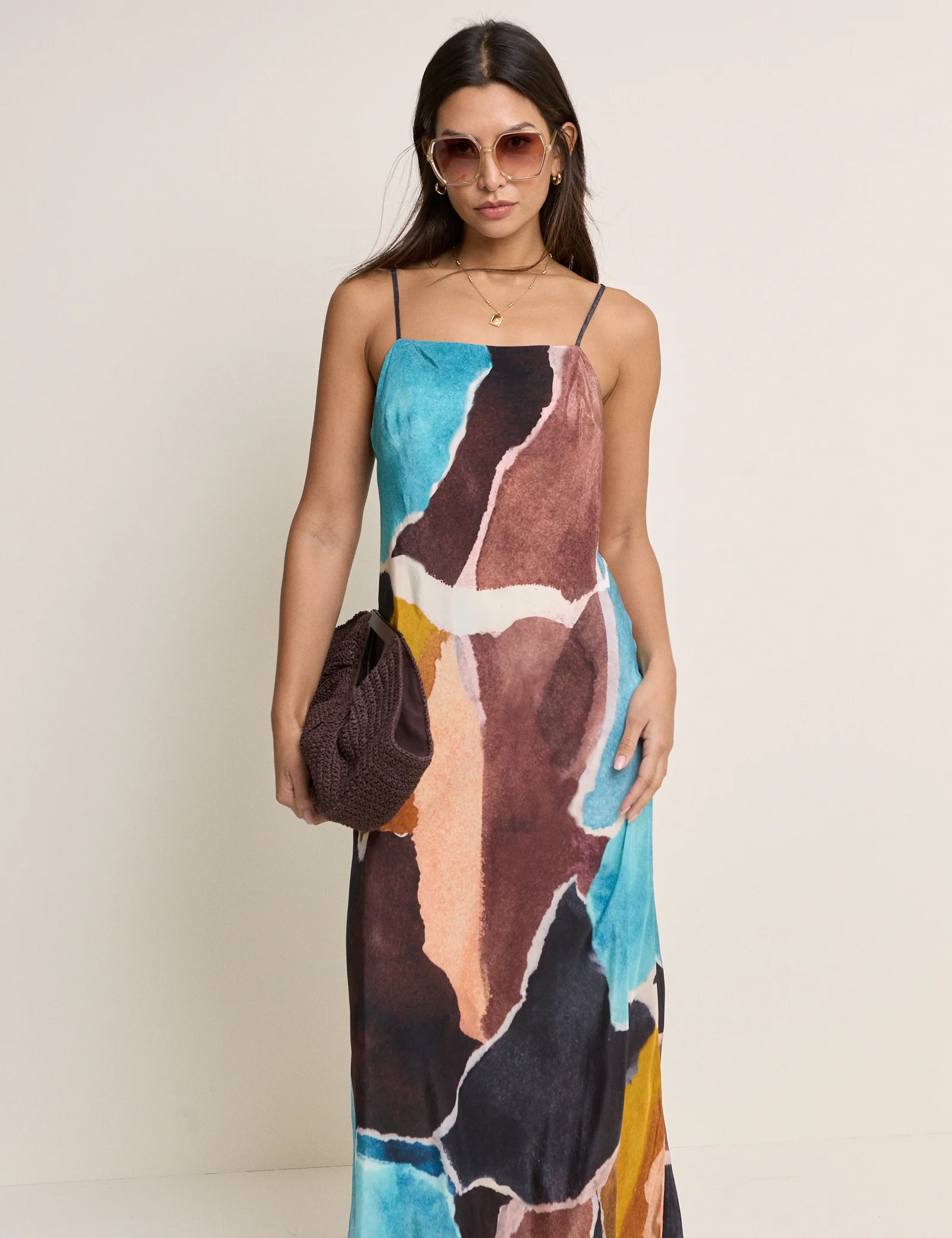 Brown Strappy Abstract Print Darcie Maxi Dress - Image 4
