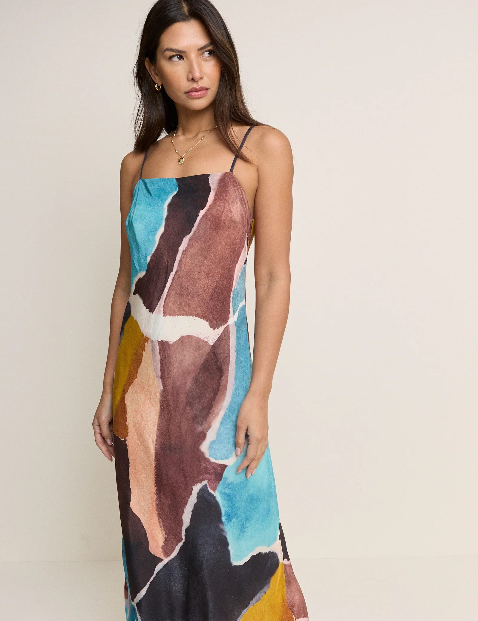 Brown Strappy Abstract Print Darcie Maxi Dress - Image 6