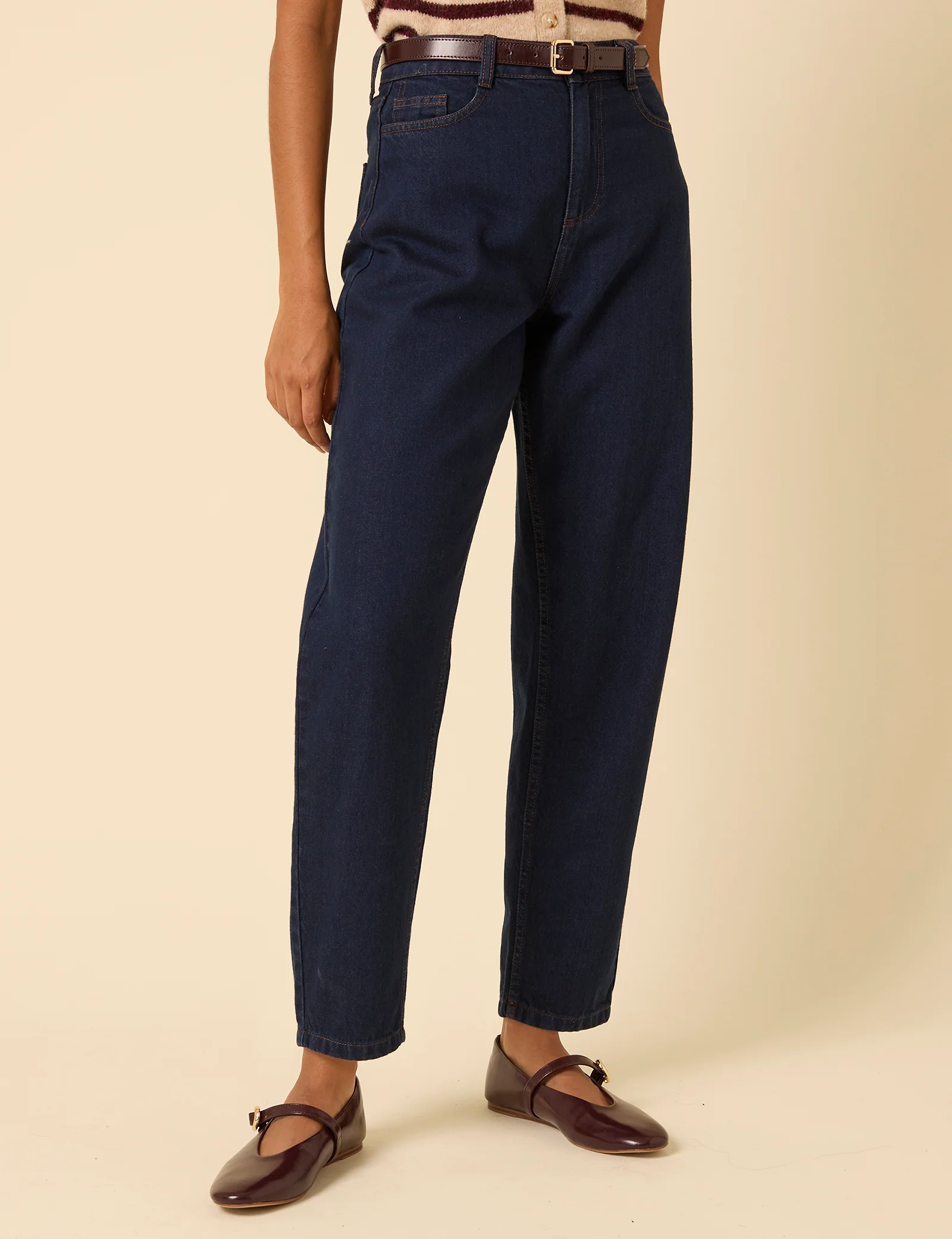 Dark Blue High Rise Putney Barrel Leg Jeans - Image 2