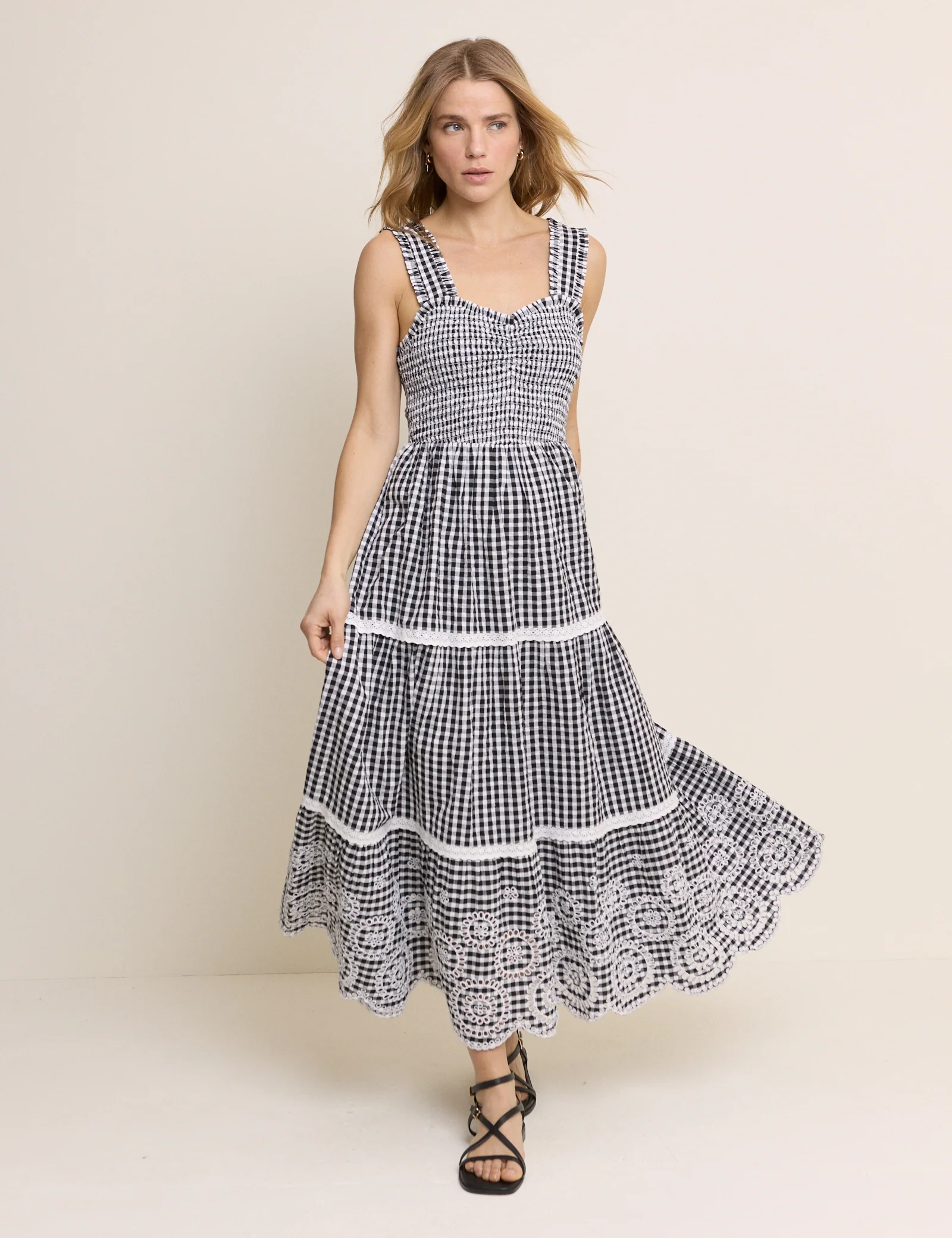 Black Gingham Shirred Tiered Darla Maxi Dress - Image 4