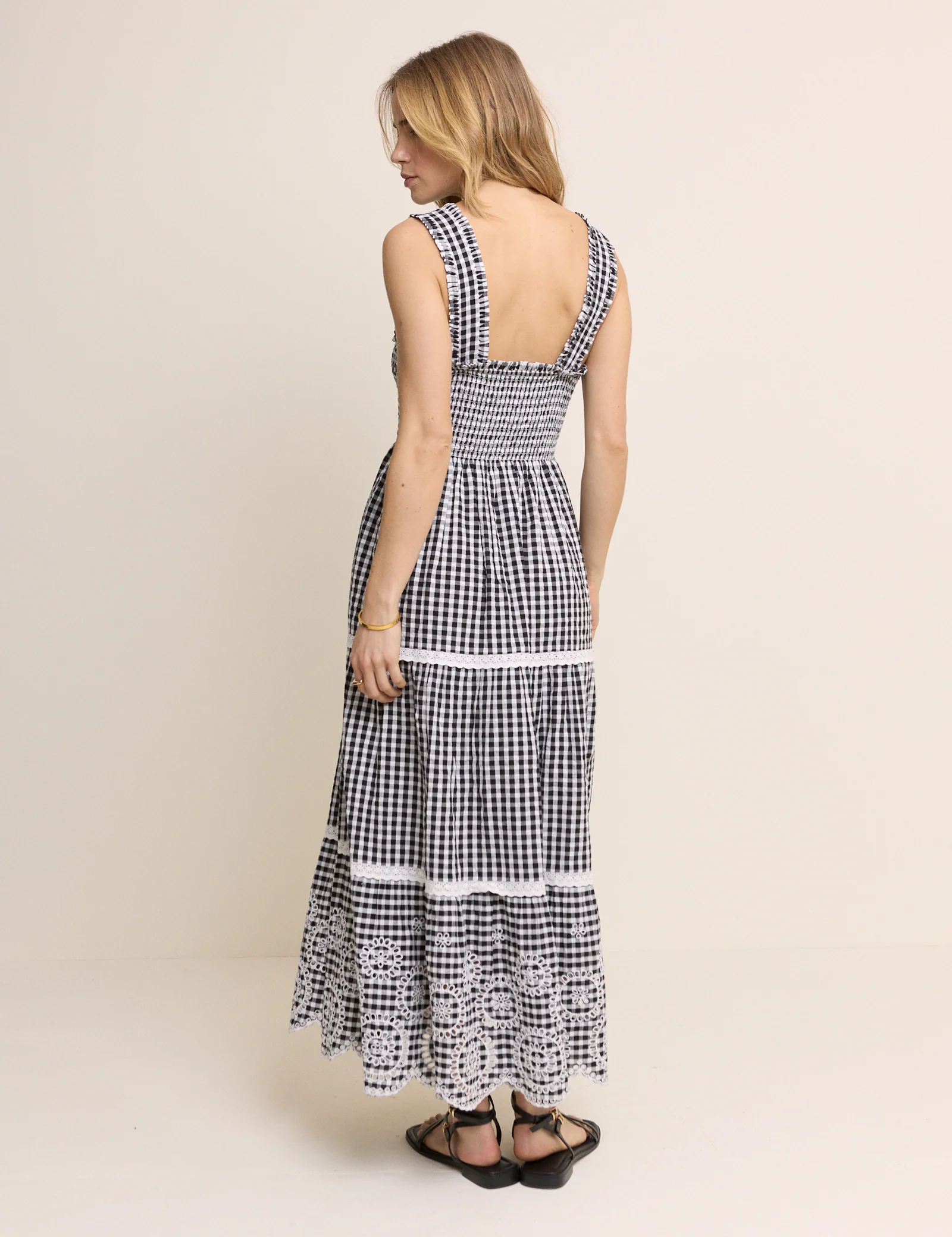 Black Gingham Shirred Tiered Darla Maxi Dress - Image 5