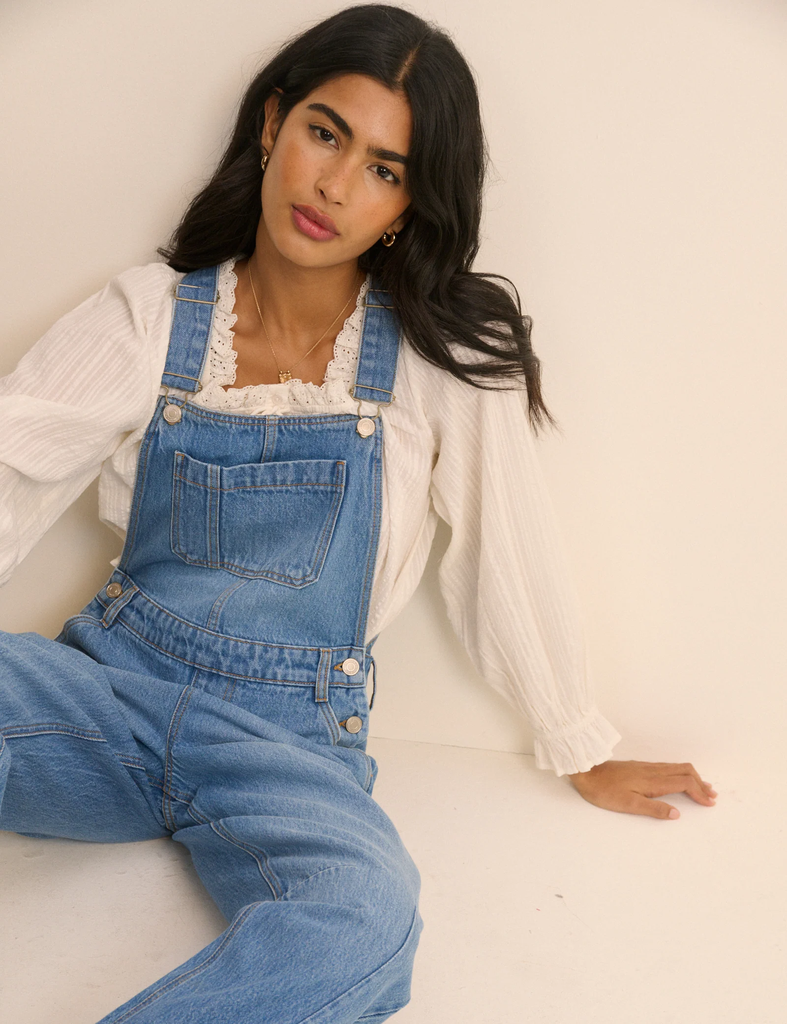 Mid Wash Denim Barrel Leg Dungarees - Image 3