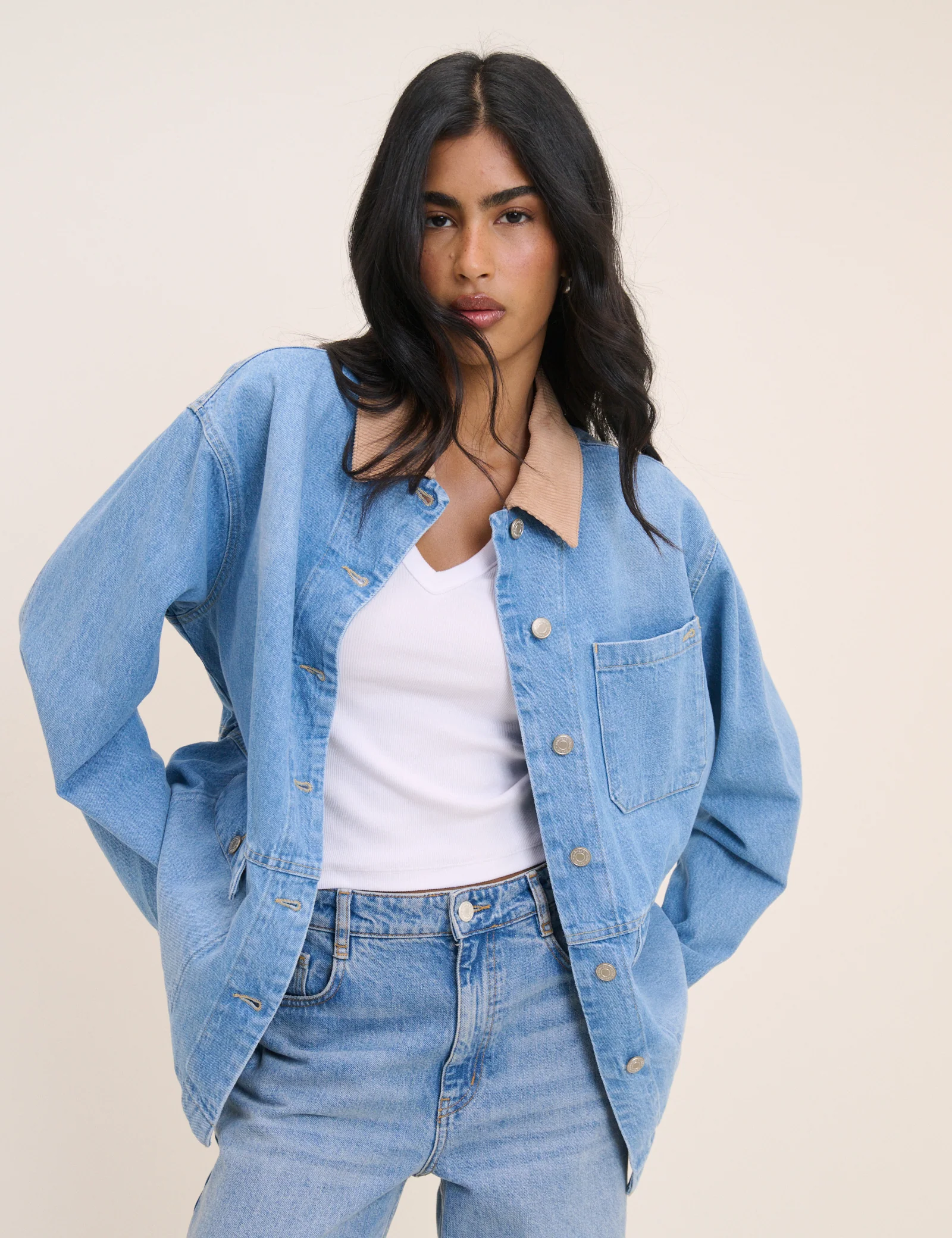 Blue Denim Cord Collar Jacket