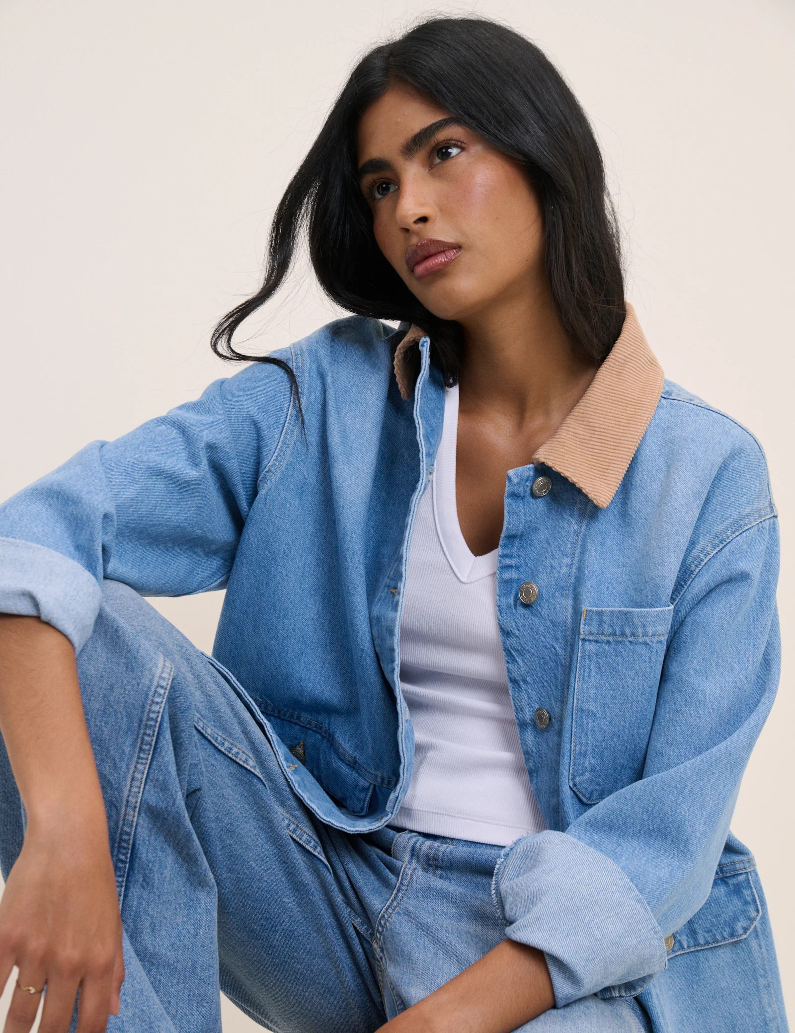 Blue Denim Cord Collar Jacket - Image 2
