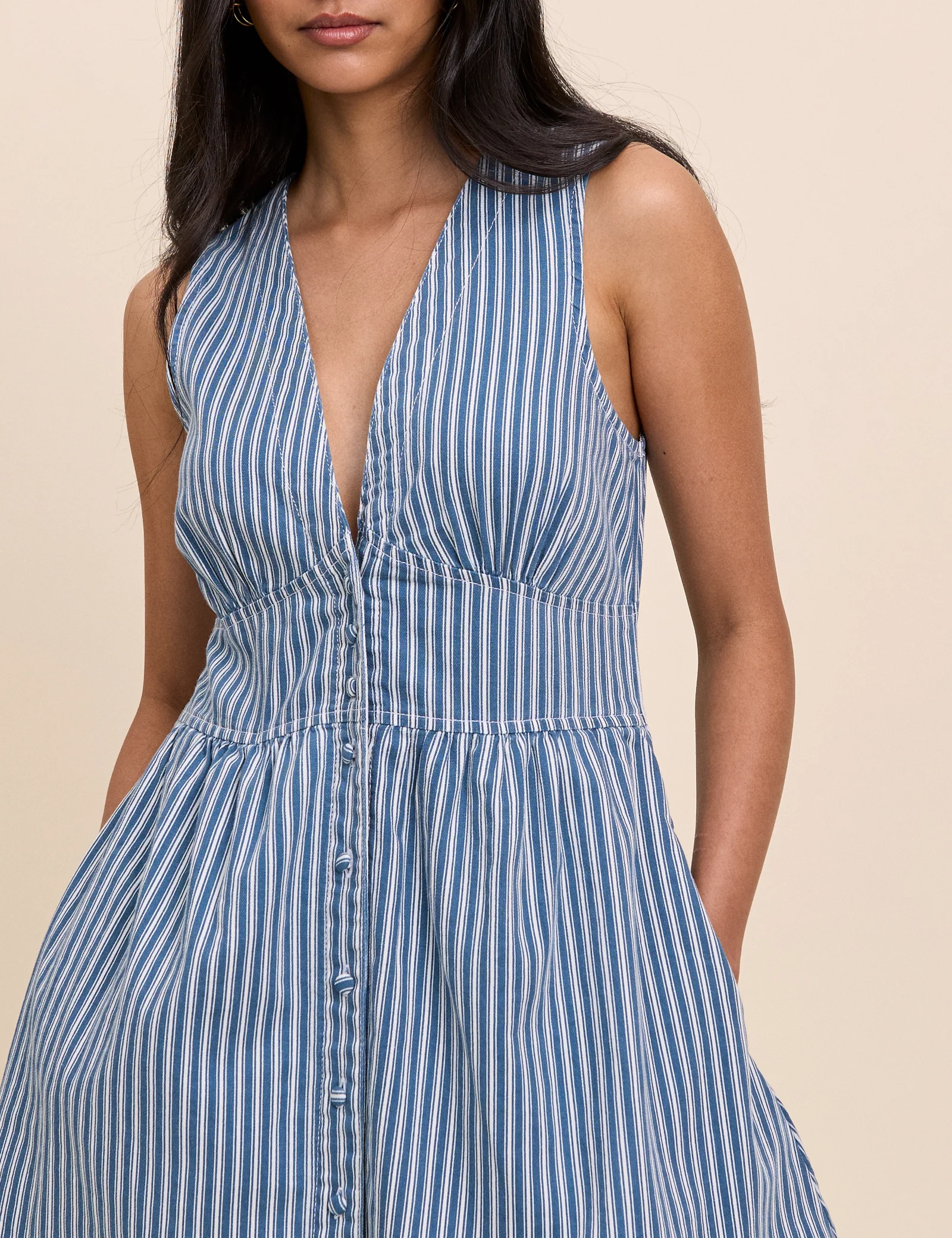 Blue Denim Pinstripe Starlight Mini Dress - Image 2