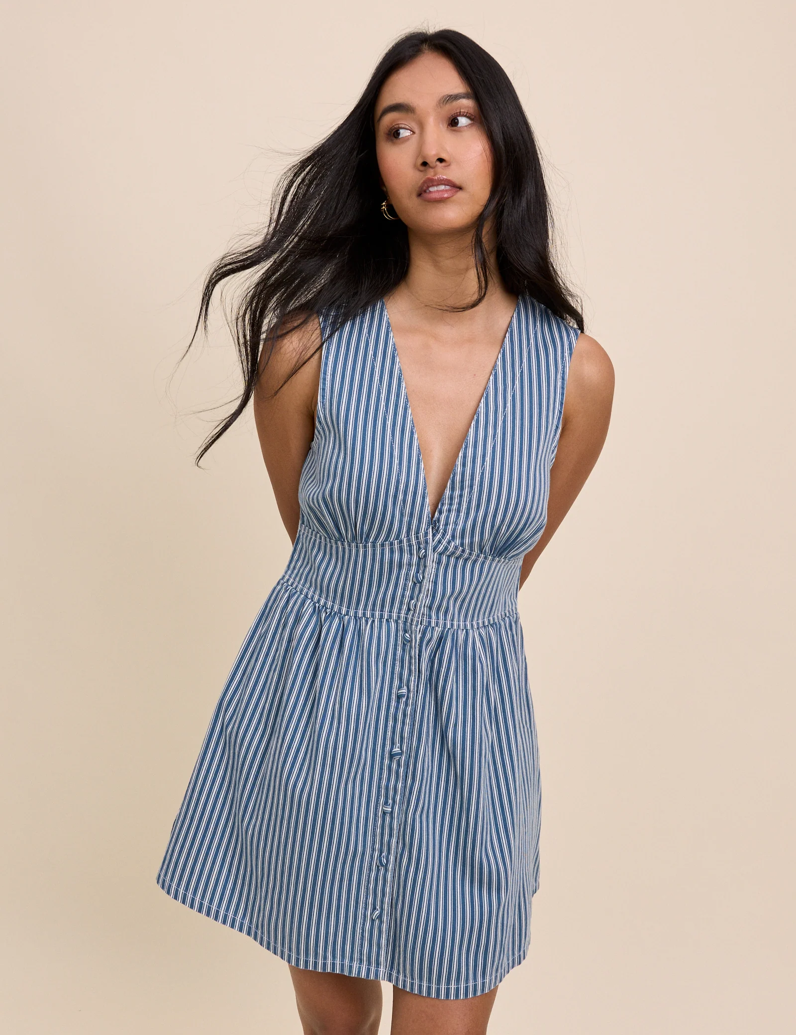 Blue Denim Pinstripe Starlight Mini Dress - Image 3