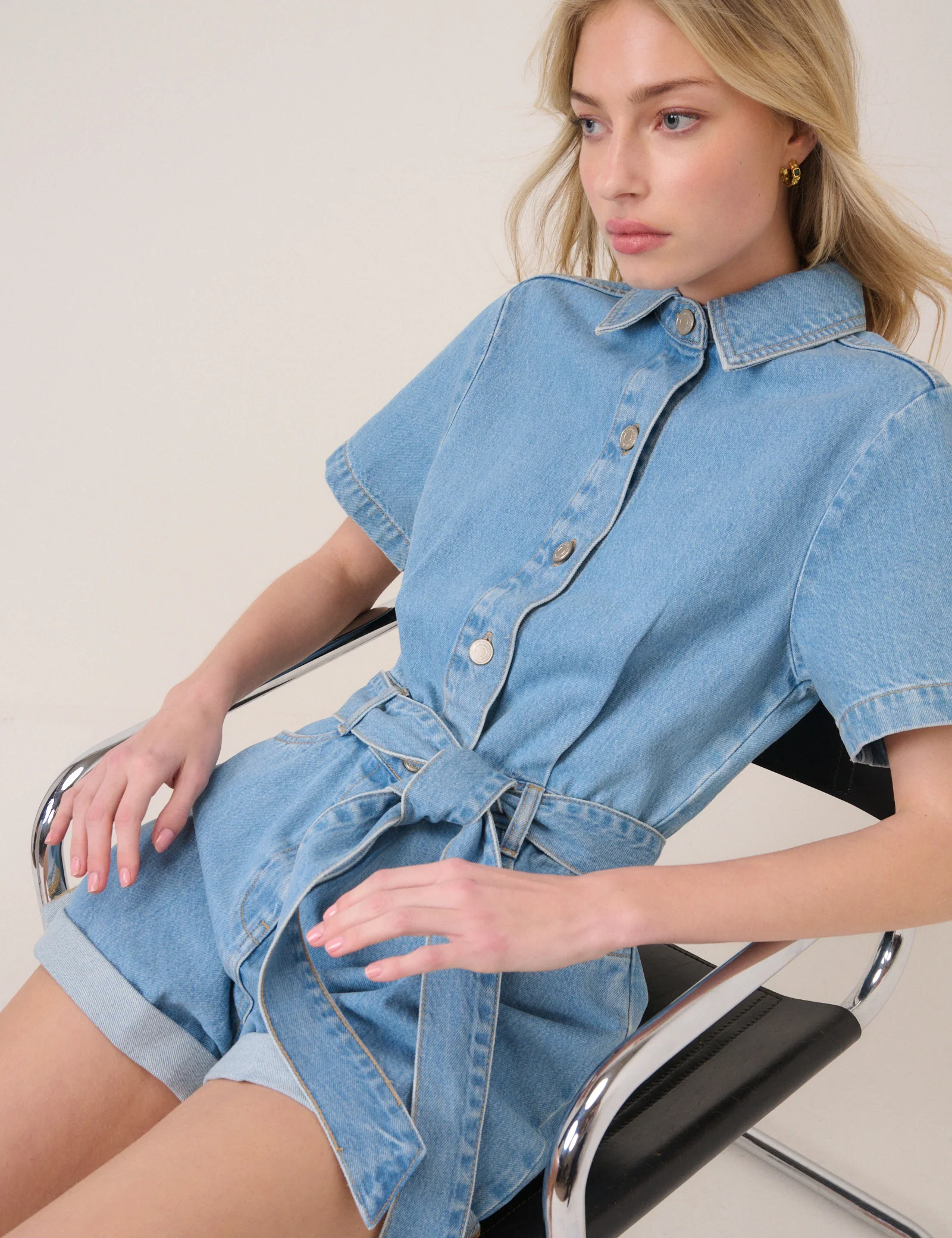 Denim Tie Waist Playsuit - Image 3