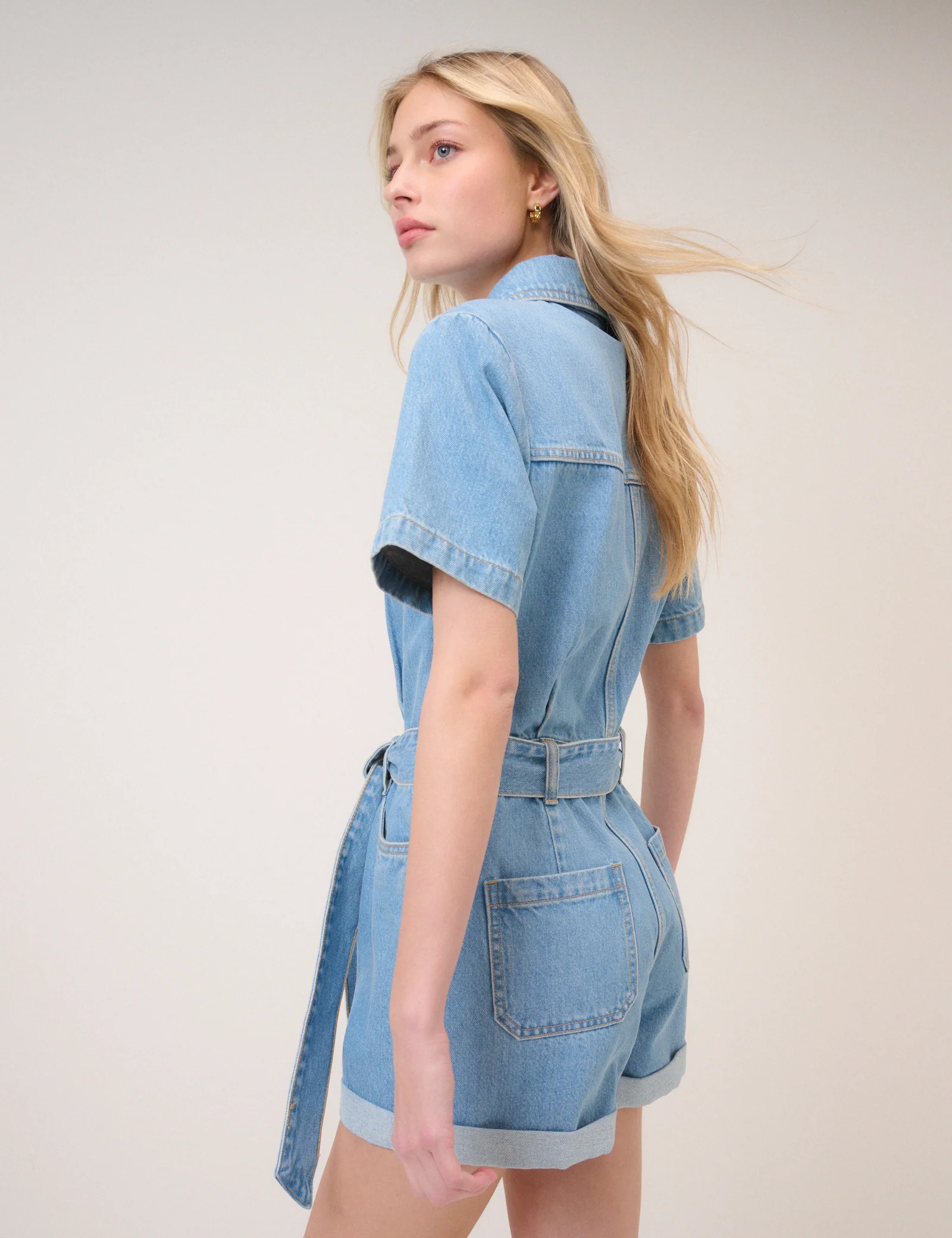 Denim Tie Waist Playsuit - Image 4