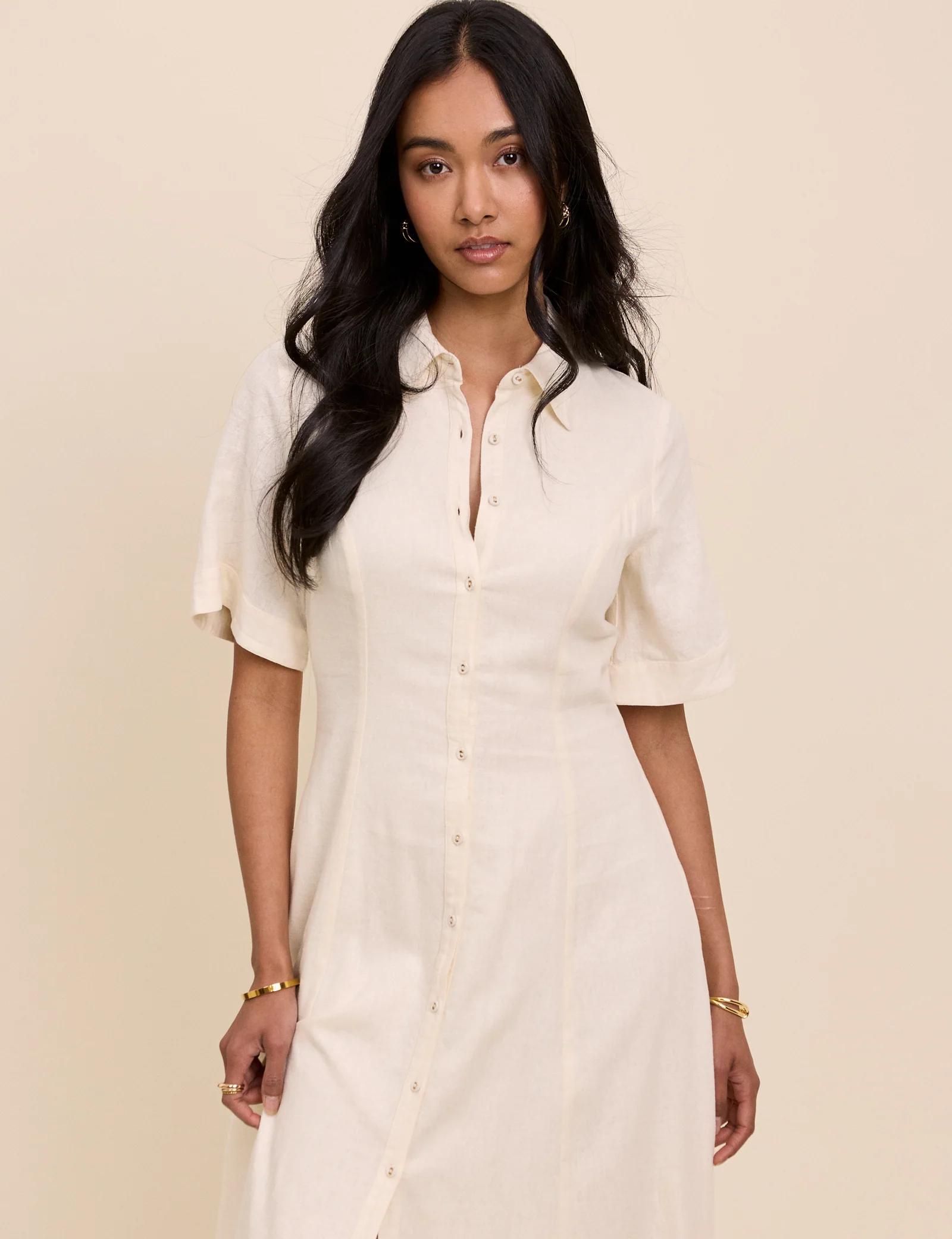 Cream Linen-Blend Dillon Shirt Dress - Image 2