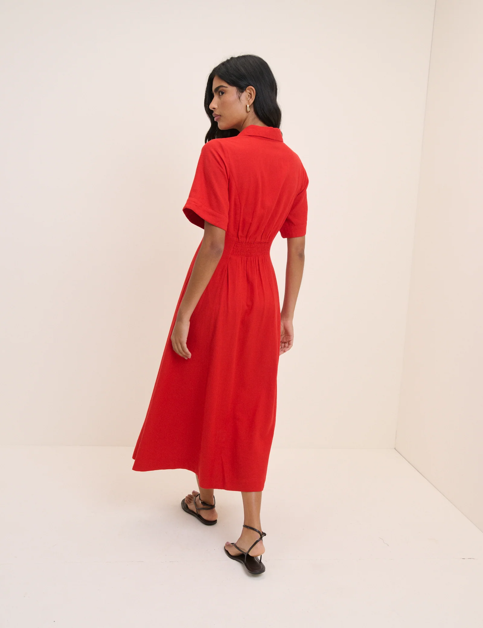 Red Linen-Blend Dillon Shirt Dress - Image 5