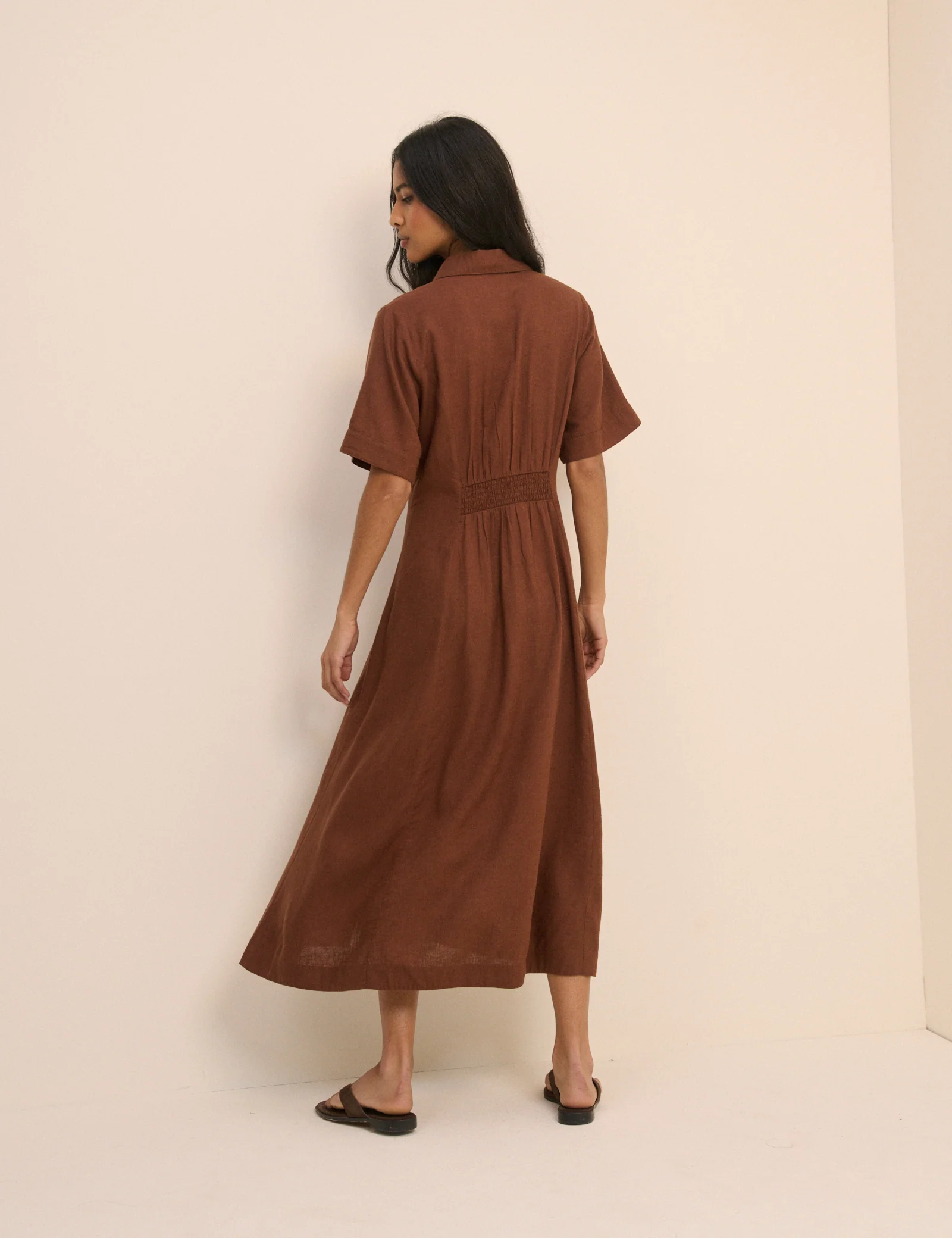 Brown Short Sleeve Linen-Blend Dillon Shirt Dress - Image 4