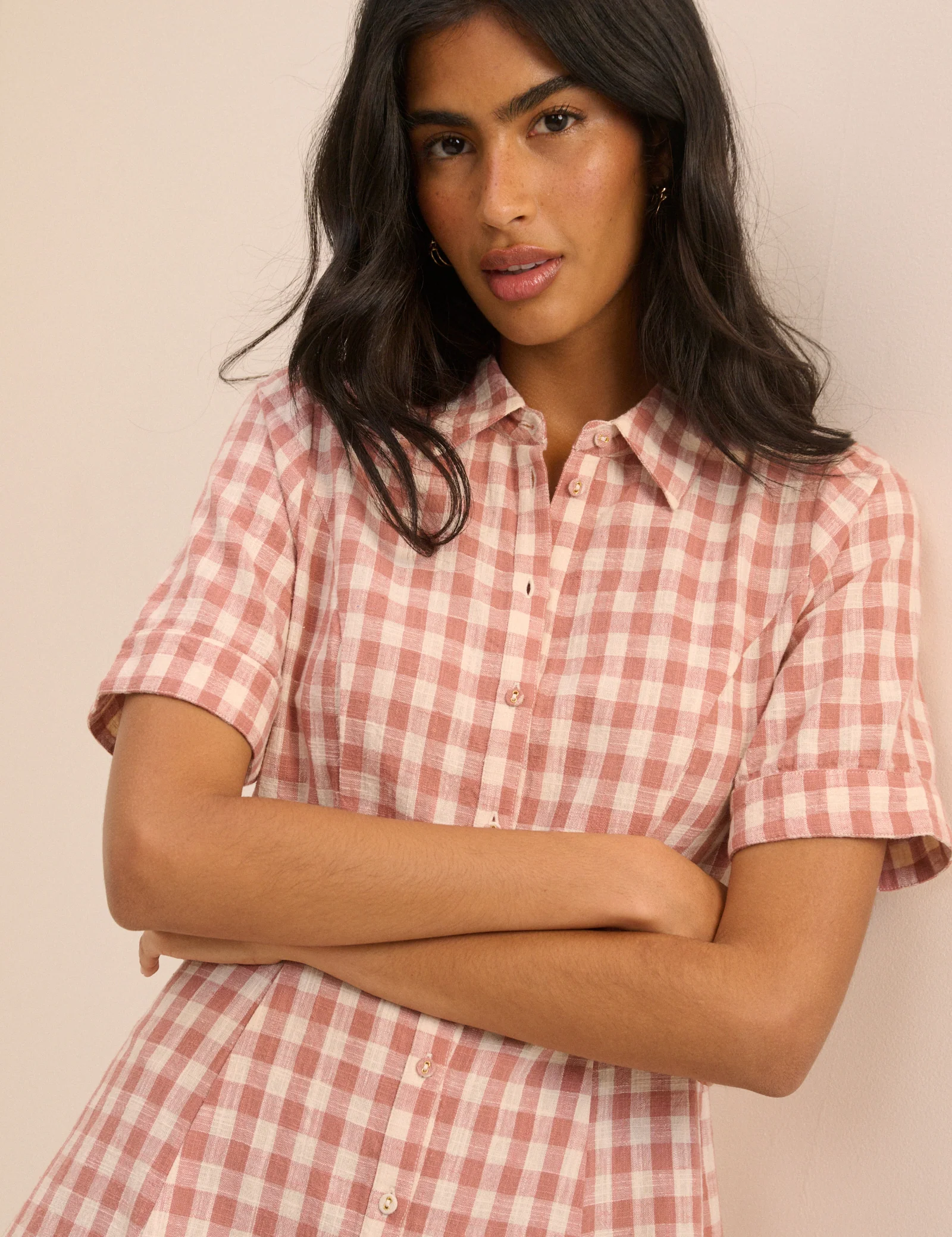 Pink Gingham Dillon Mini Shirt Dress - Image 3