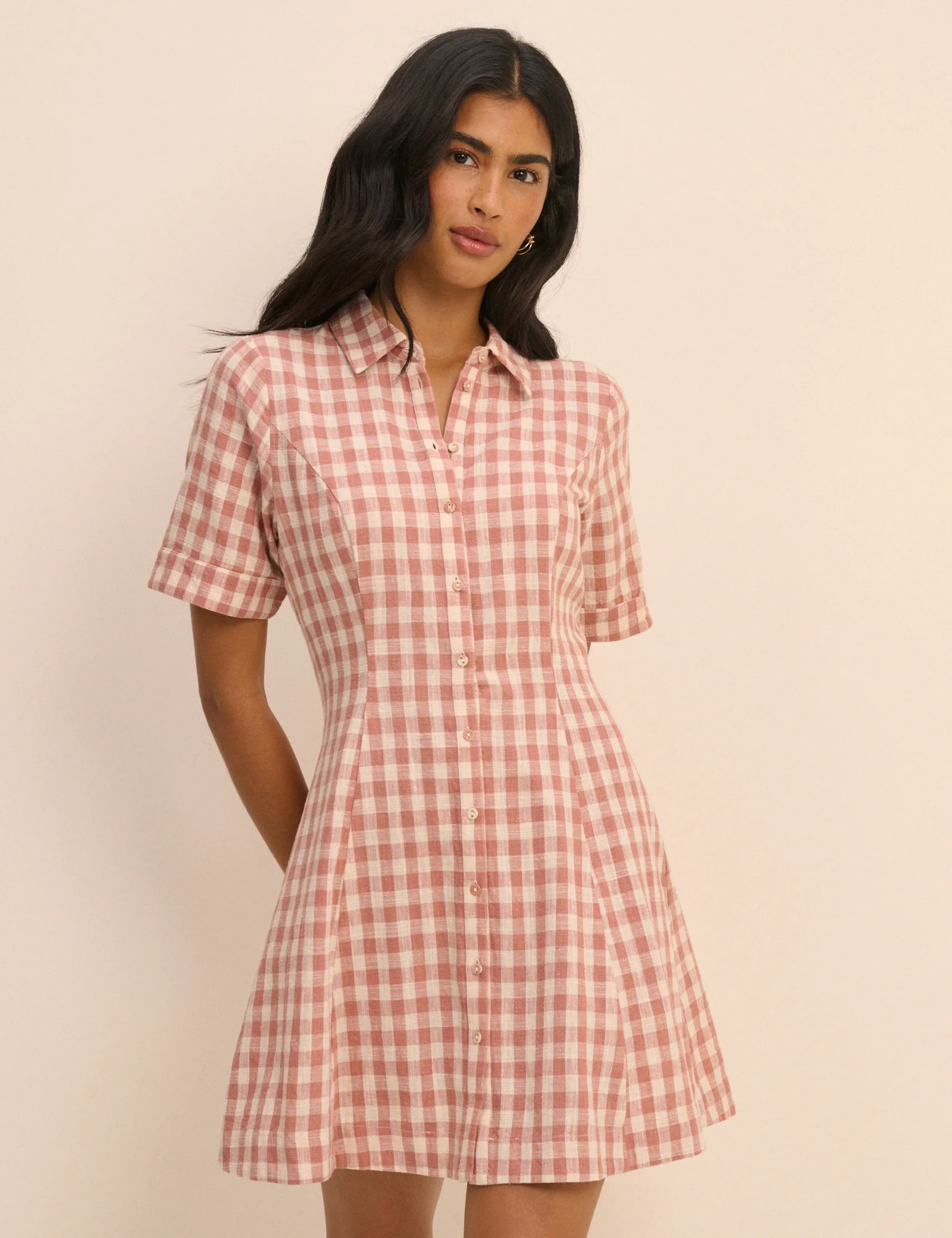 Pink Gingham Dillon Mini Shirt Dress - Image 4
