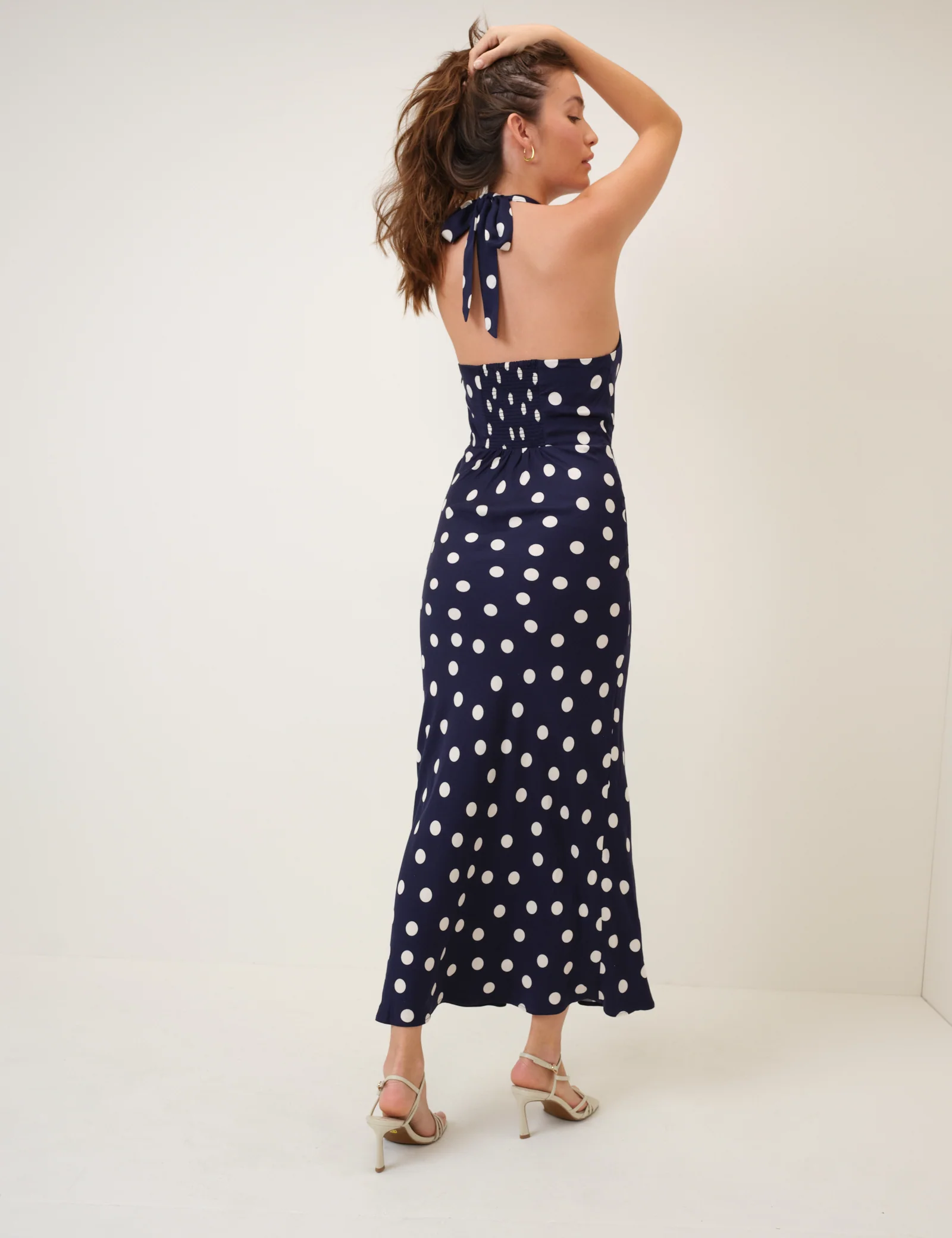 Navy Polka Dot Halterneck Maxi Dolly Dress - Image 5