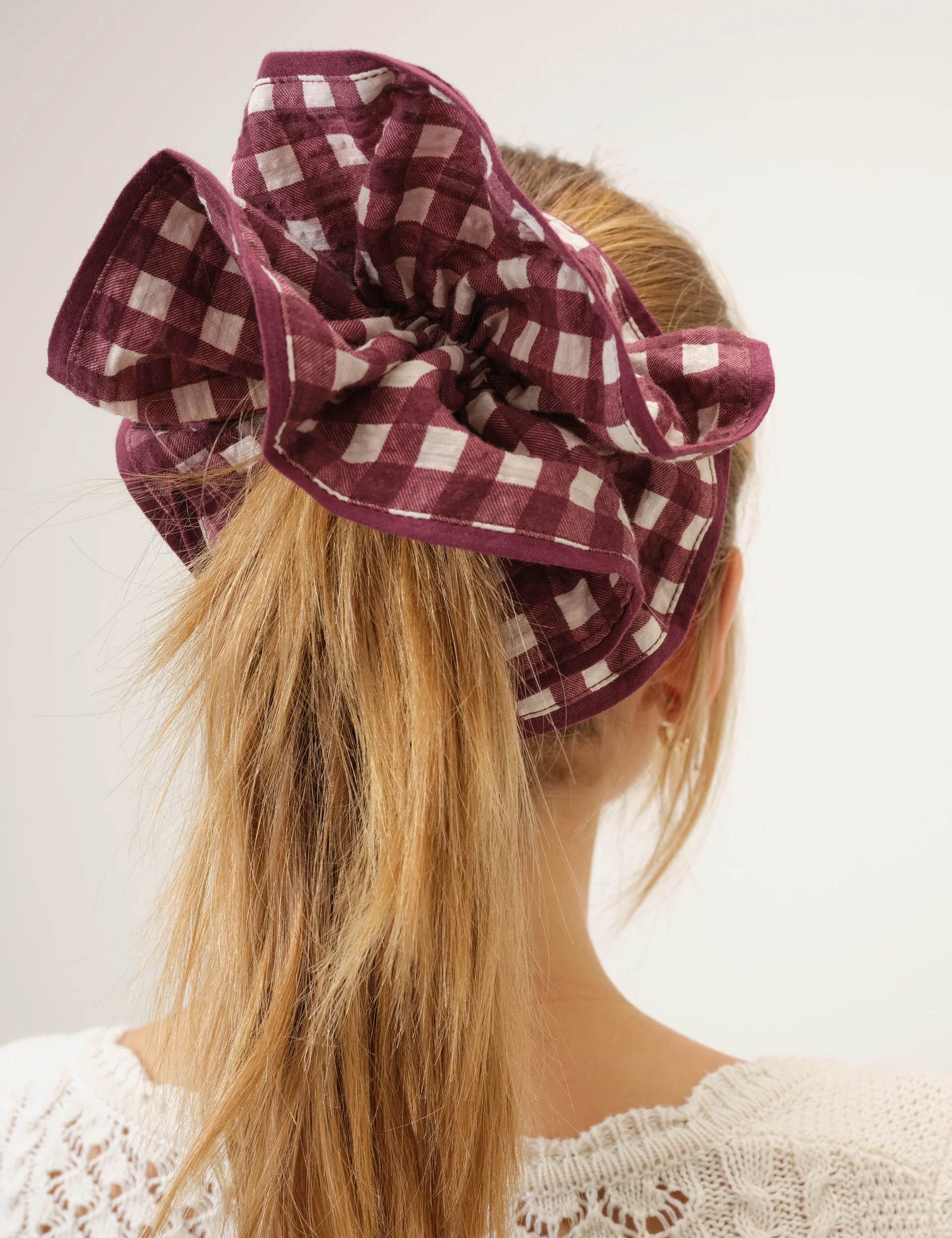 Burgundy Gingham Double Layered Scrunchie - Image 3