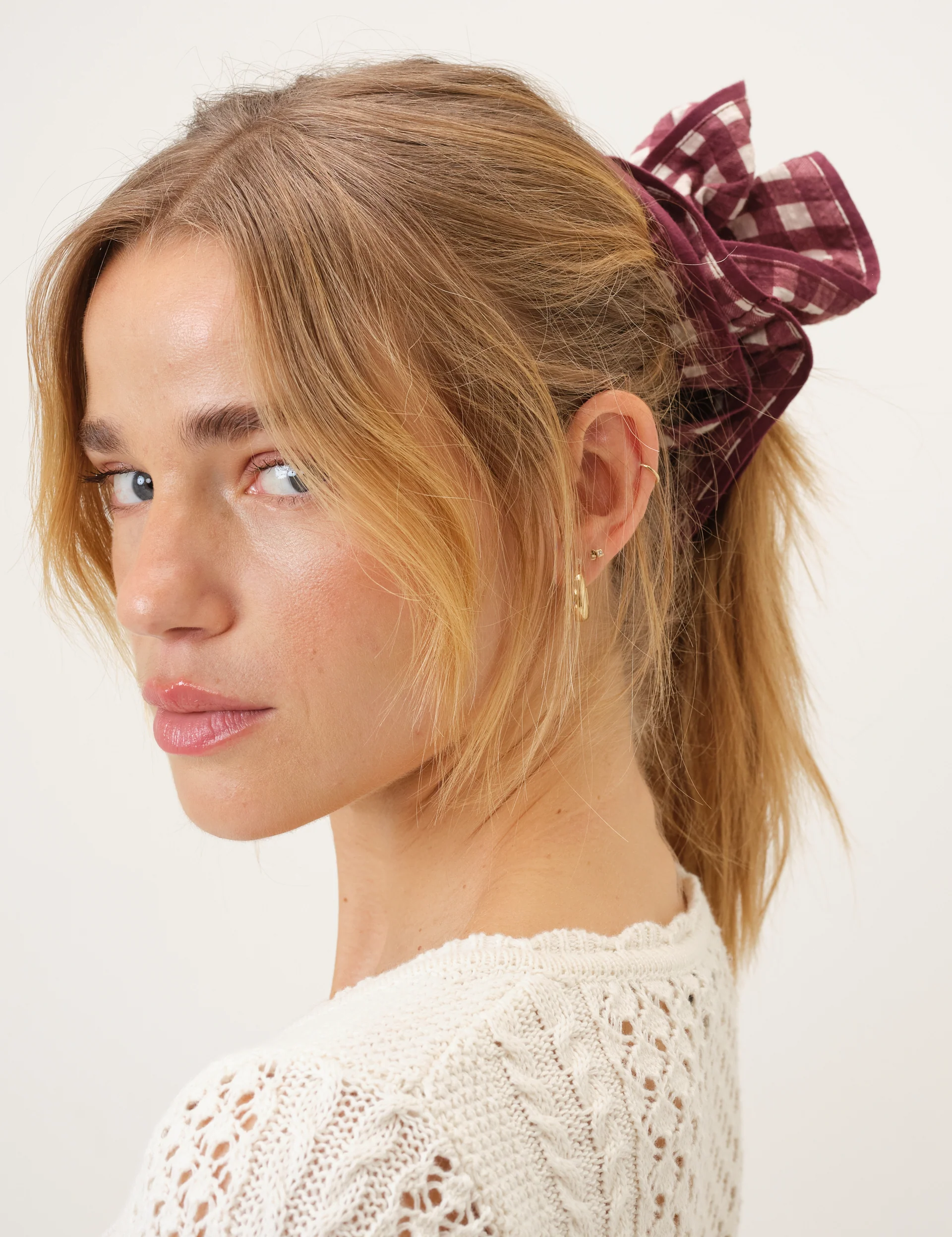 Burgundy Gingham Double Layered Scrunchie - Image 4