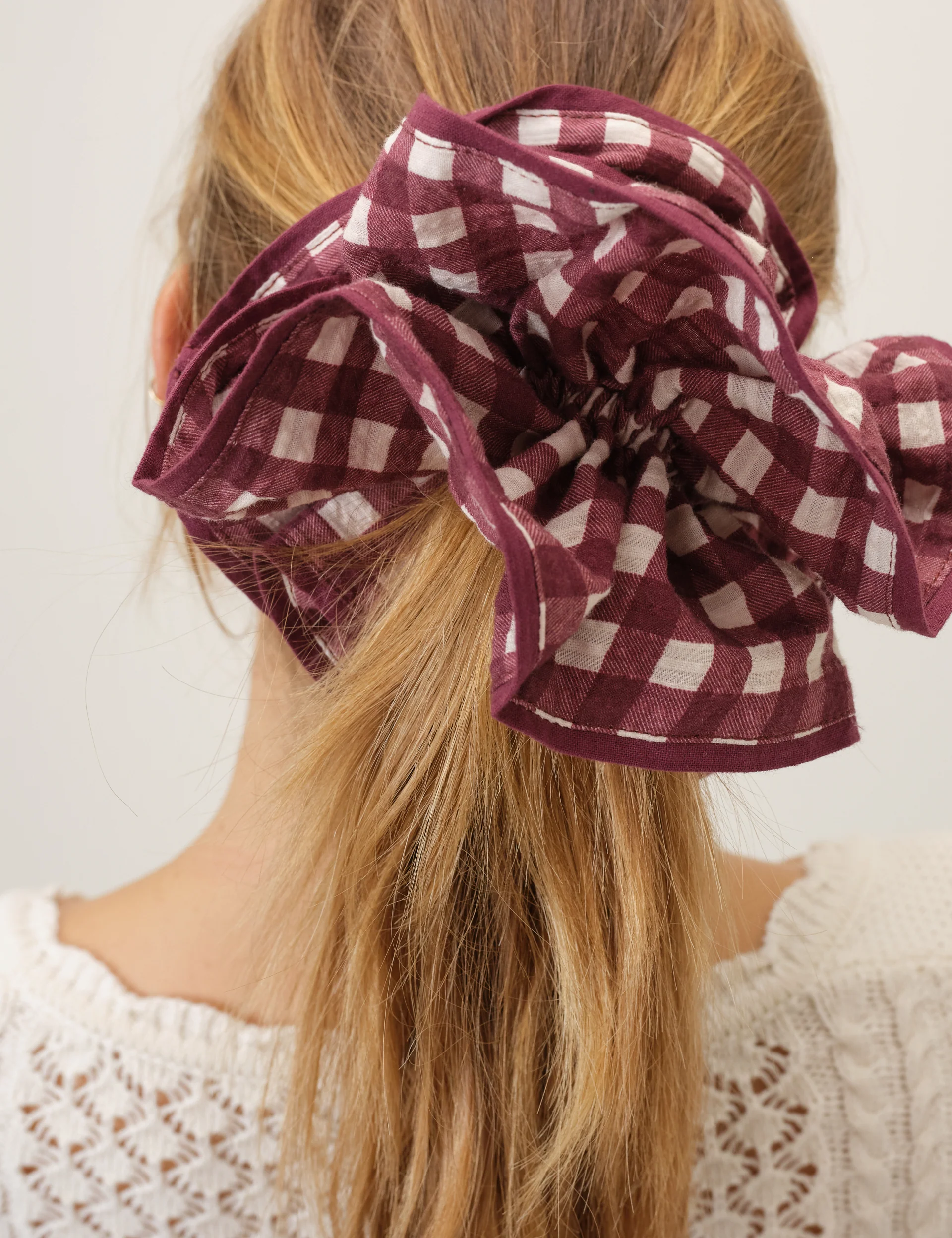 Burgundy Gingham Double Layered Scrunchie - Image 5