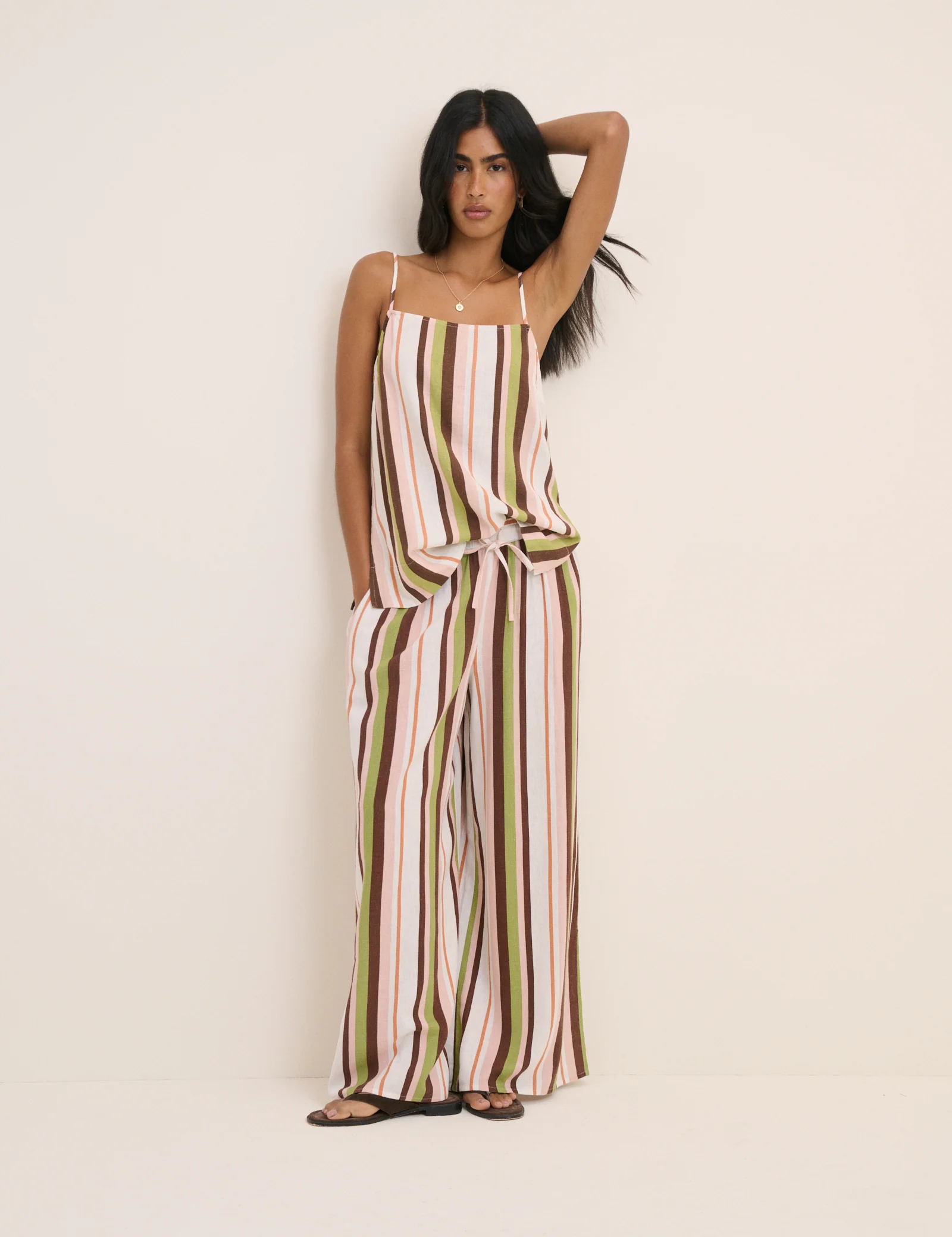 Multi-Coloured Striped Longline Linen-Blend Cami Top - Image 2