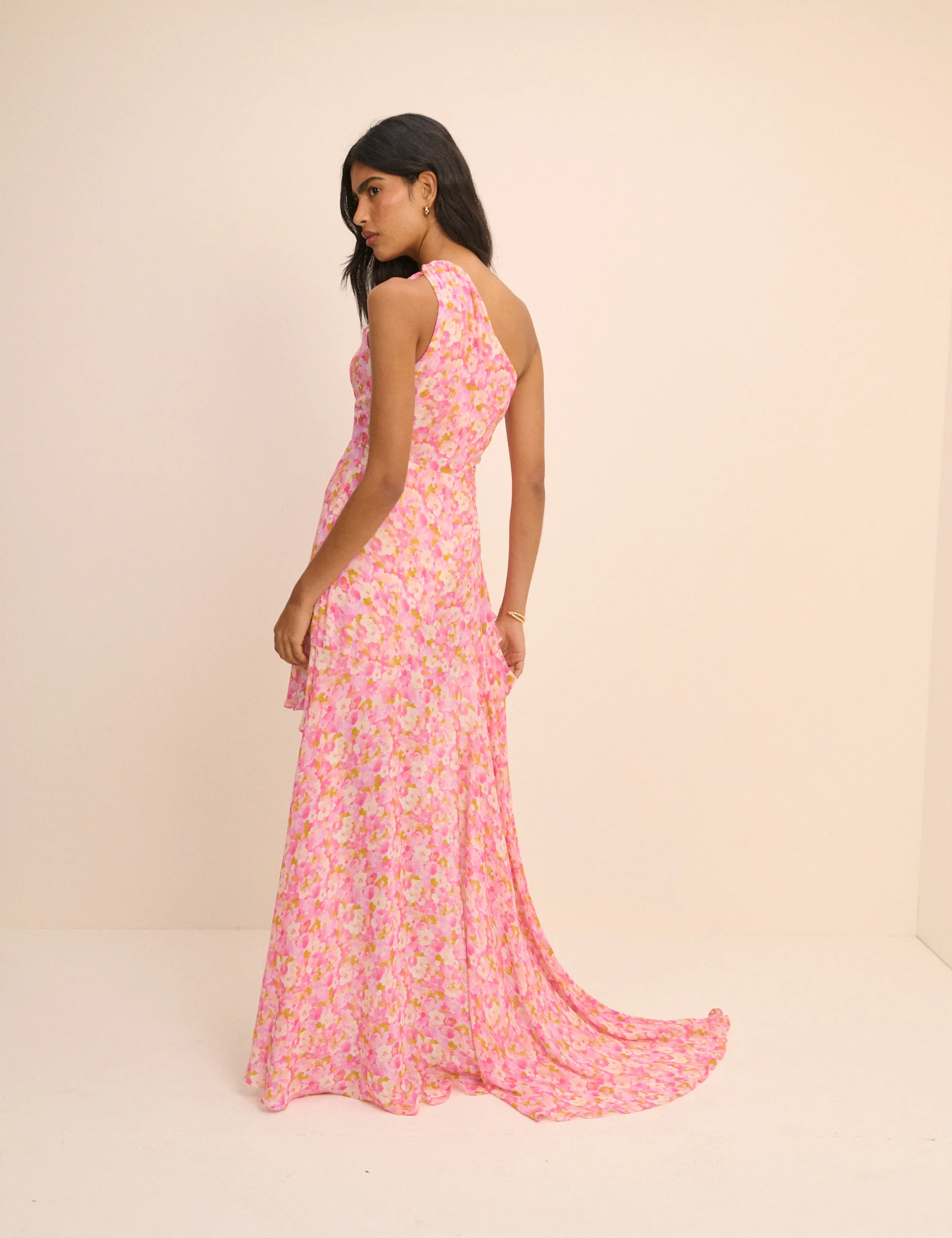 Pink Floral Ruched Edie High-Low Mini Dress - Image 5